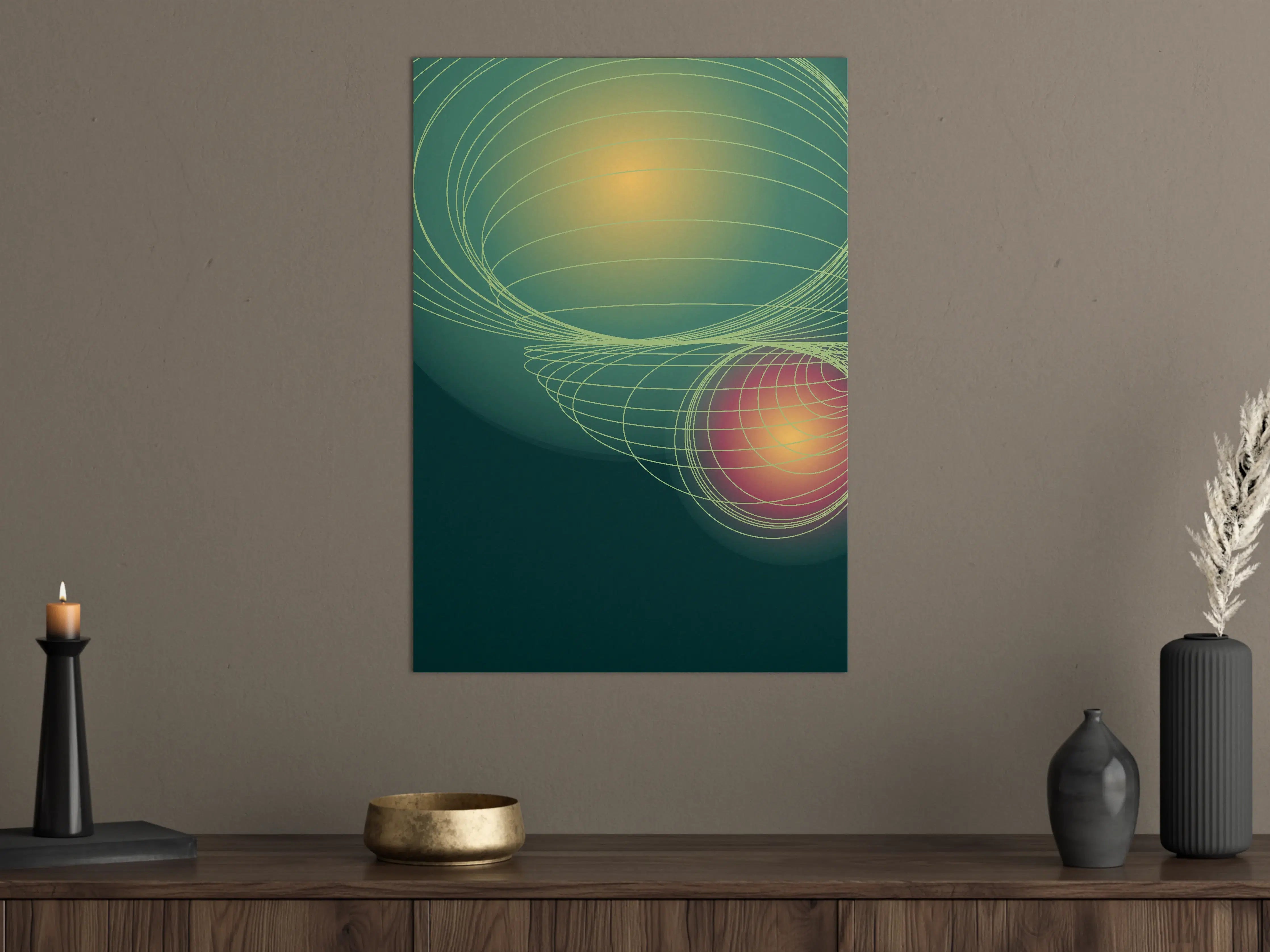 Große Wandbilder - Futuristisches Linienkunst-Bild in Grün und Rot