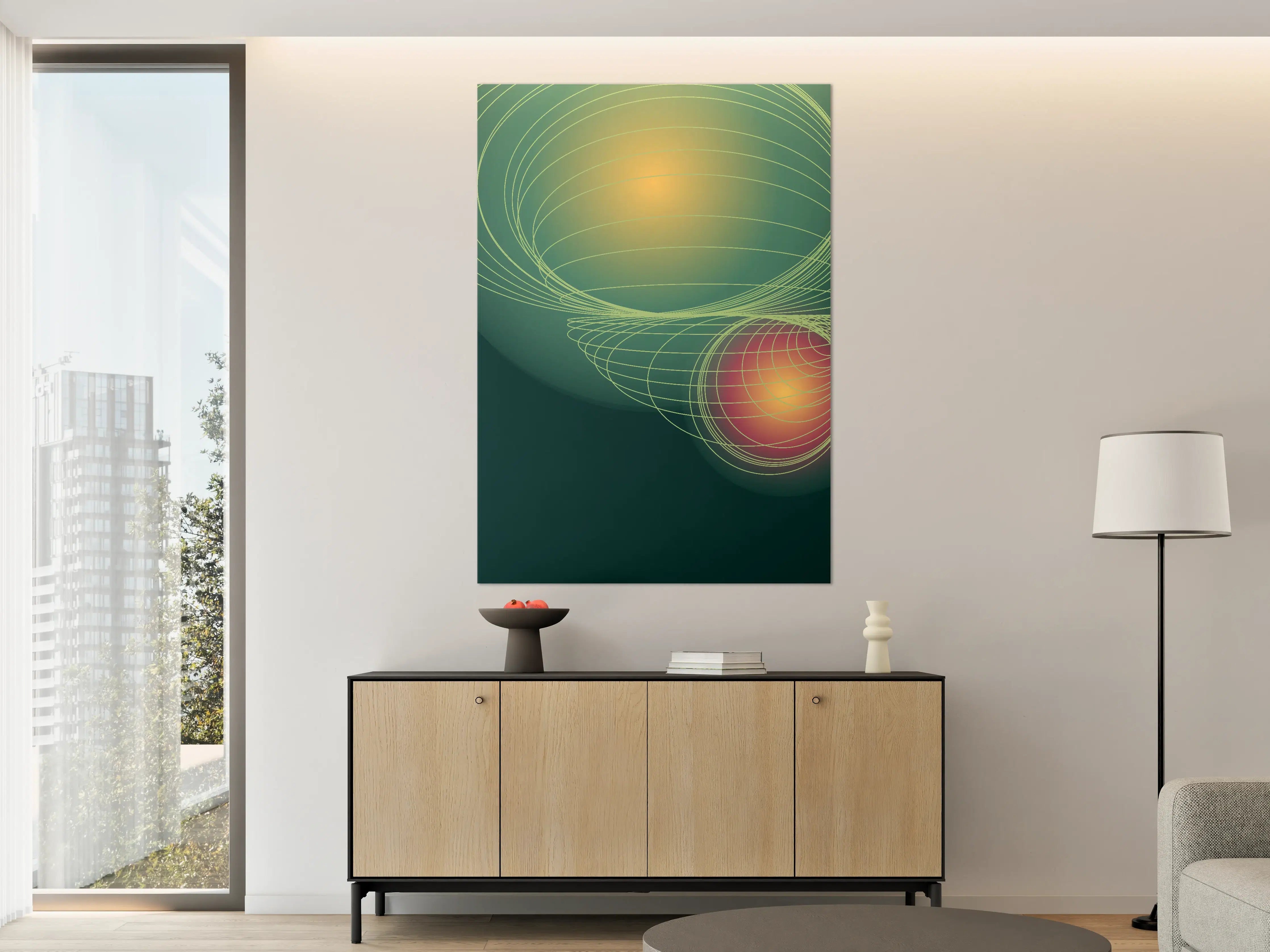Große Wandbilder - Futuristisches Linienkunst-Bild in Grün und Rot
