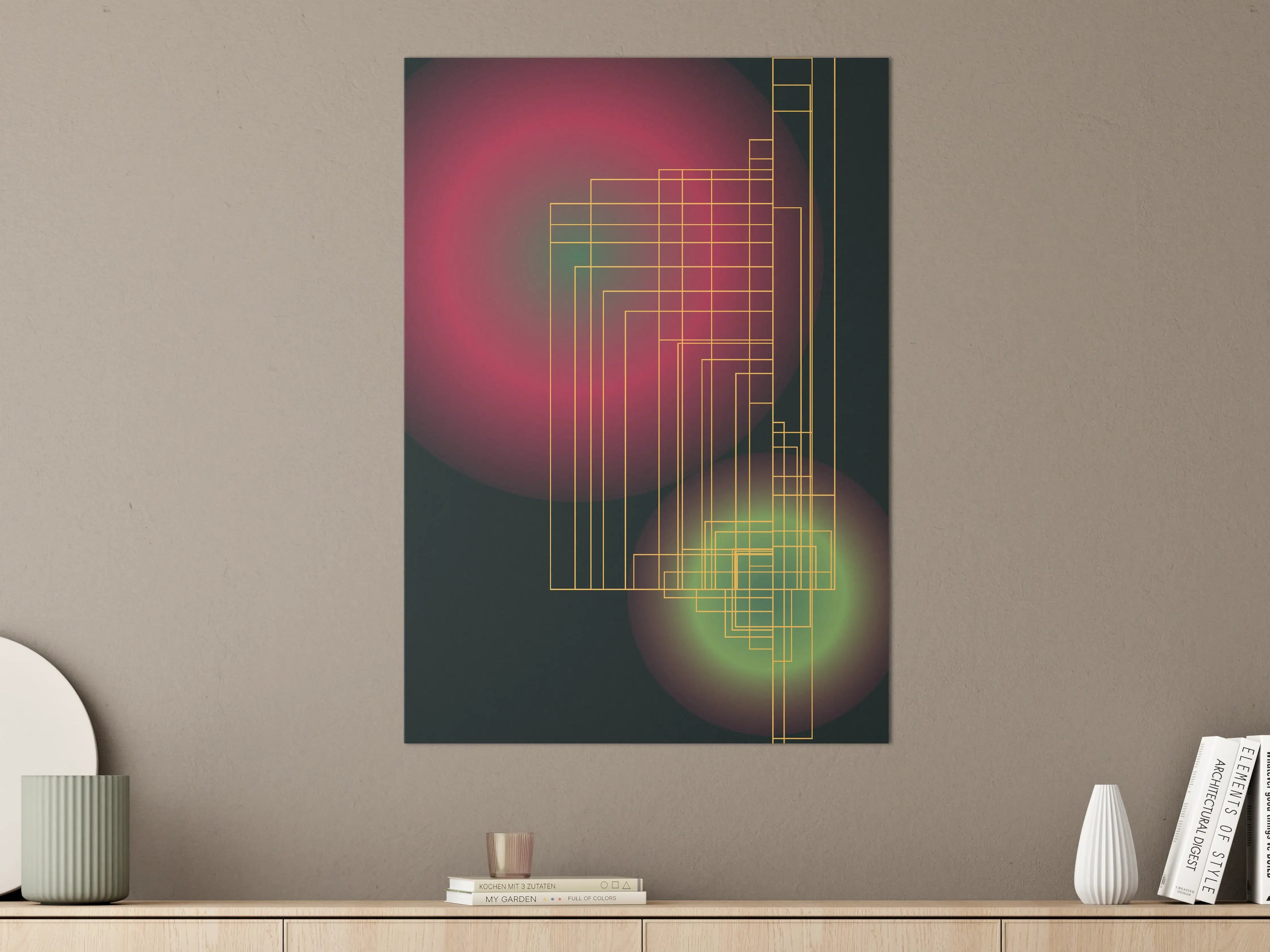 Große Wandbilder - Futuristisches geometrisches Design mit bunten Lichtakzenten