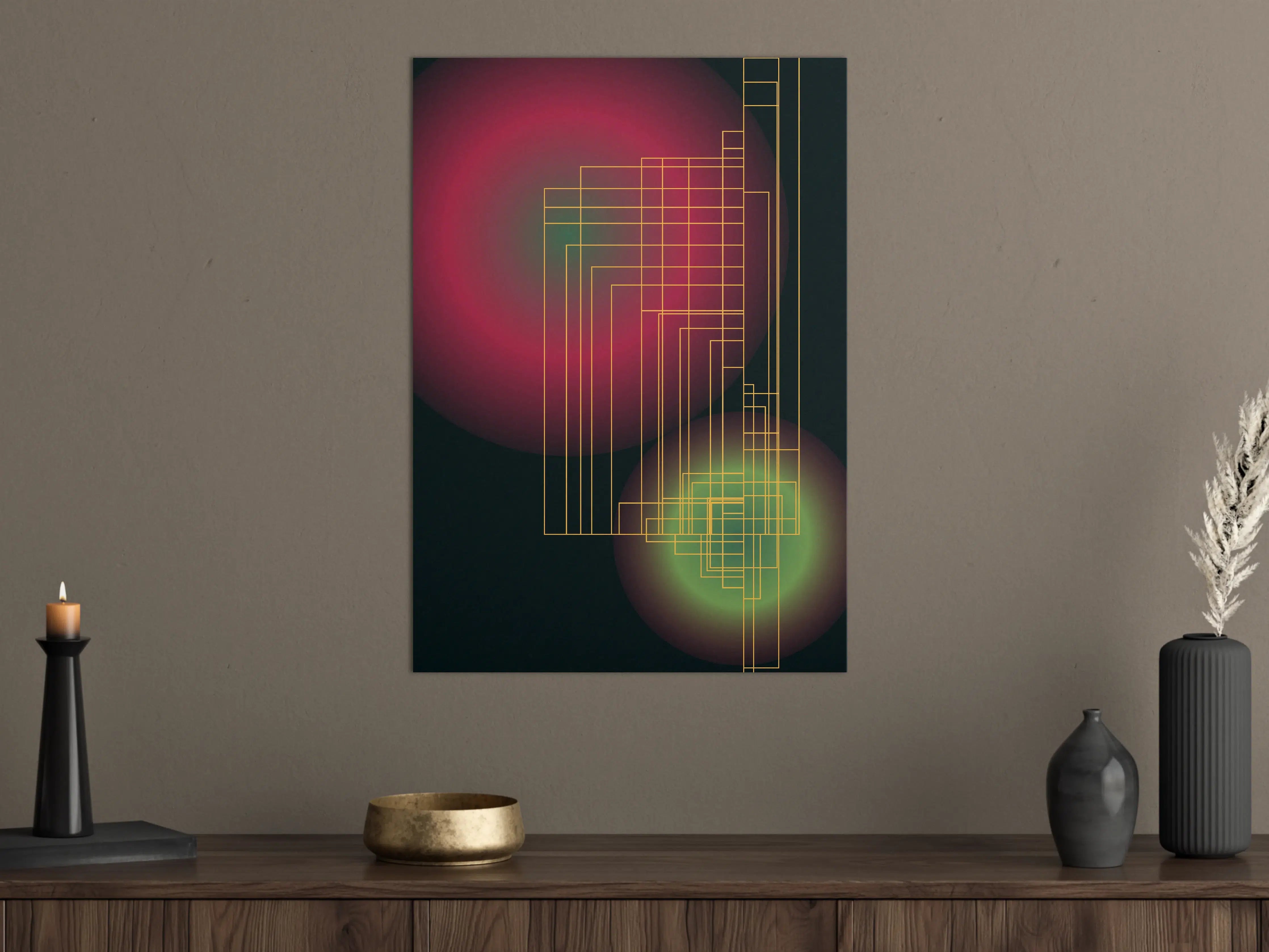 Große Wandbilder - Futuristisches geometrisches Design mit bunten Lichtakzenten