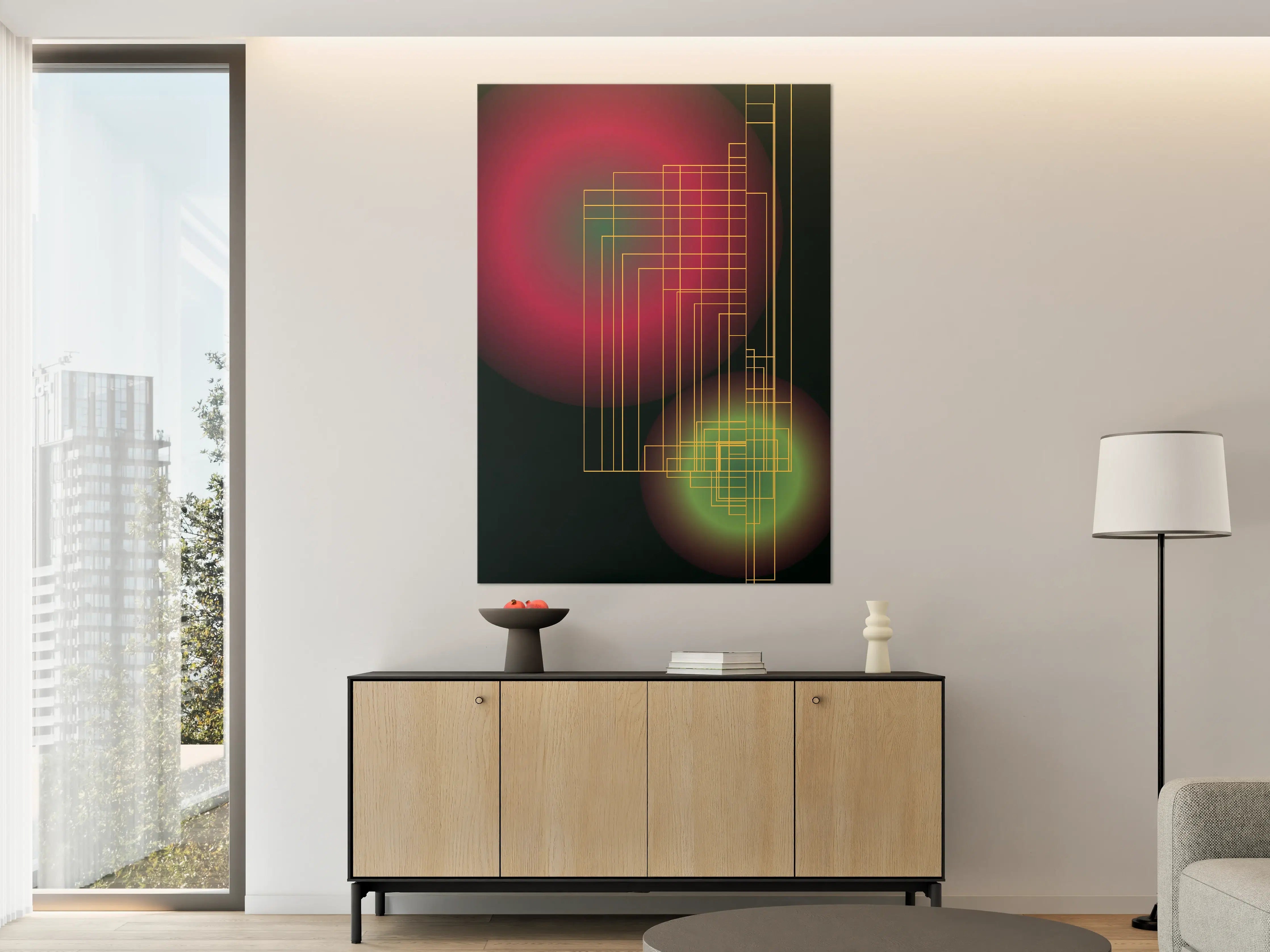 Große Wandbilder - Futuristisches geometrisches Design mit bunten Lichtakzenten
