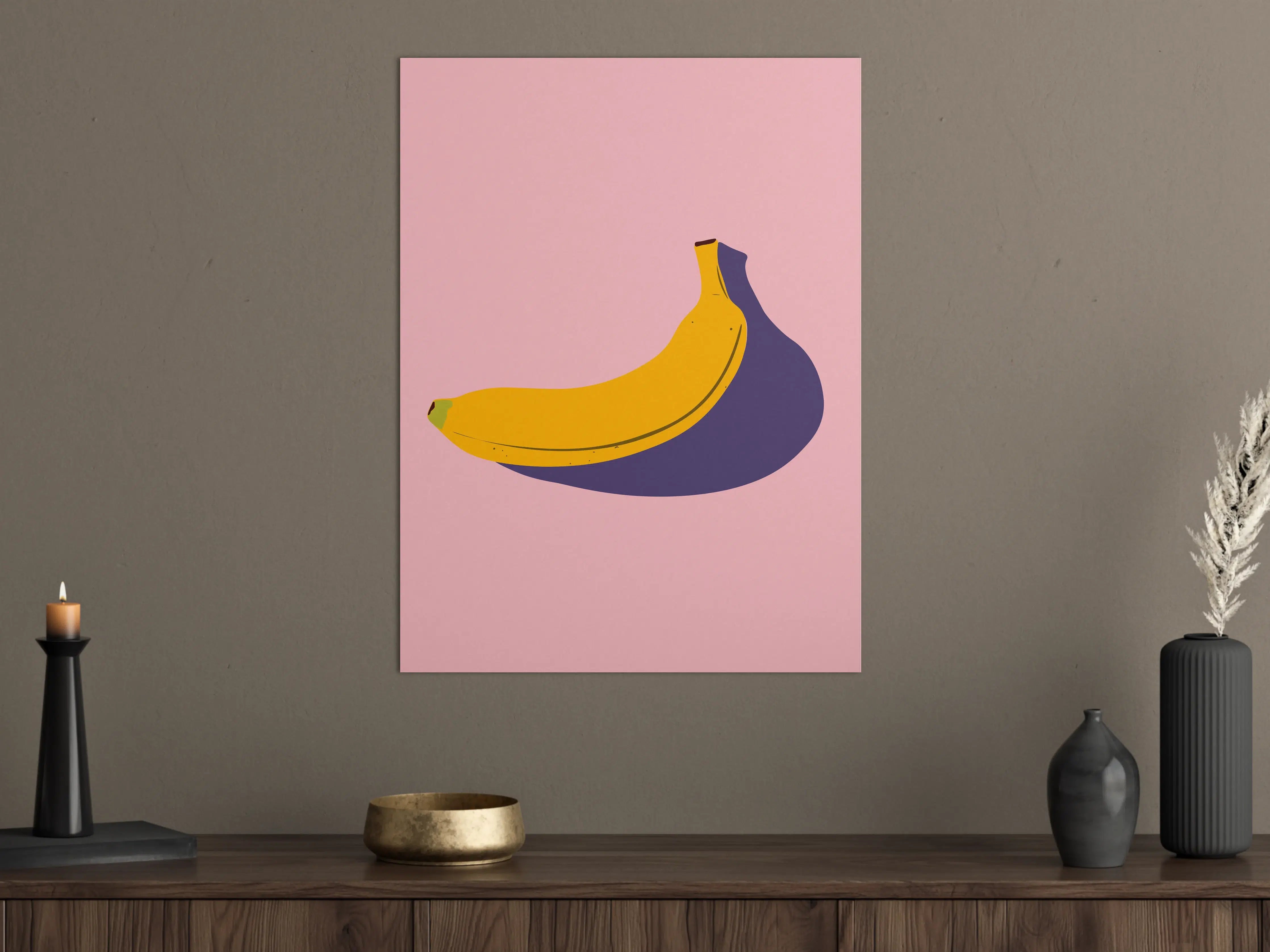 Große Wandbilder - Gelbe Banane mit Schatten auf pinkem Hintergrund