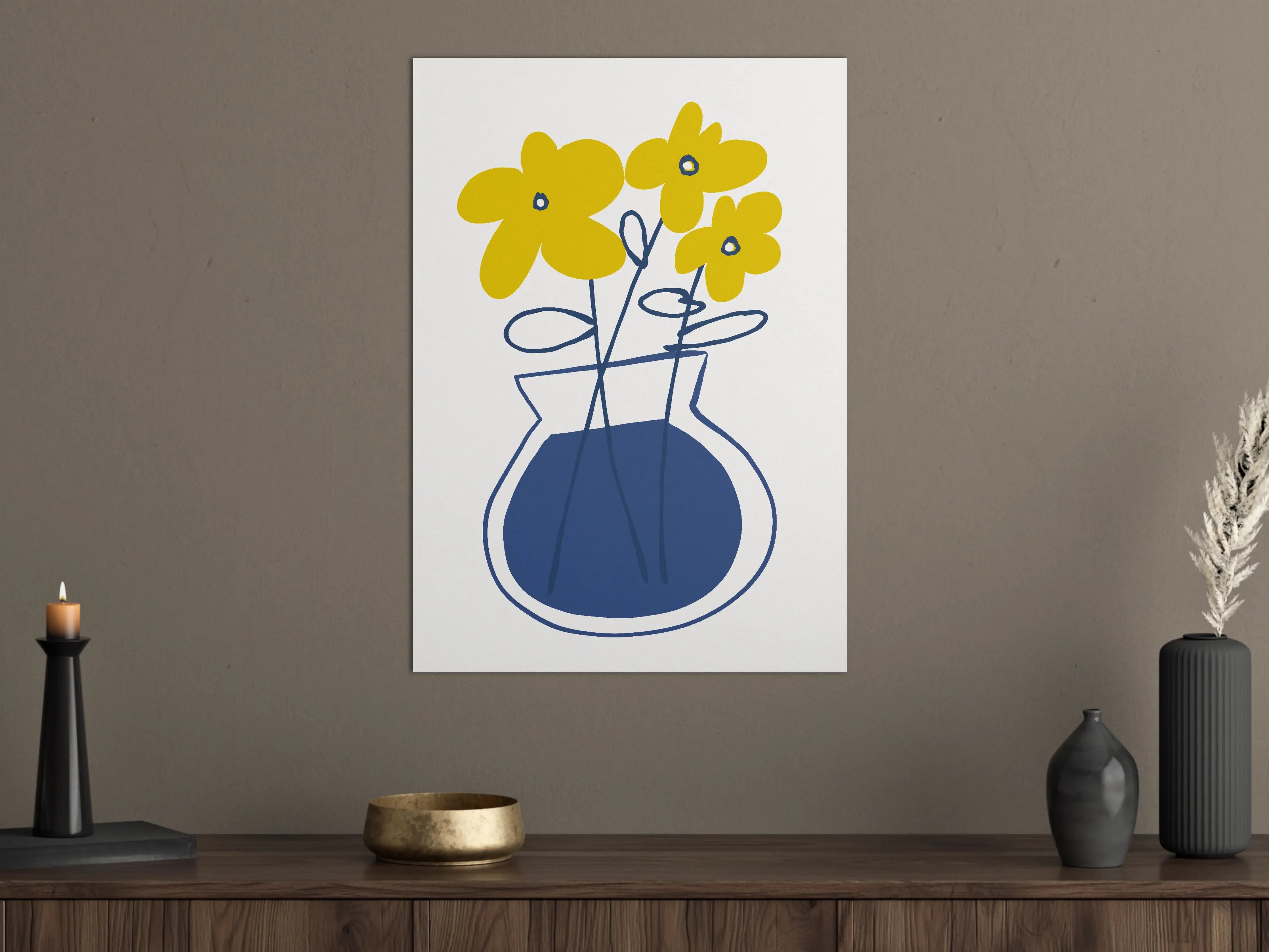 Große Wandbilder - Gelbe Blumen in blauer Vase