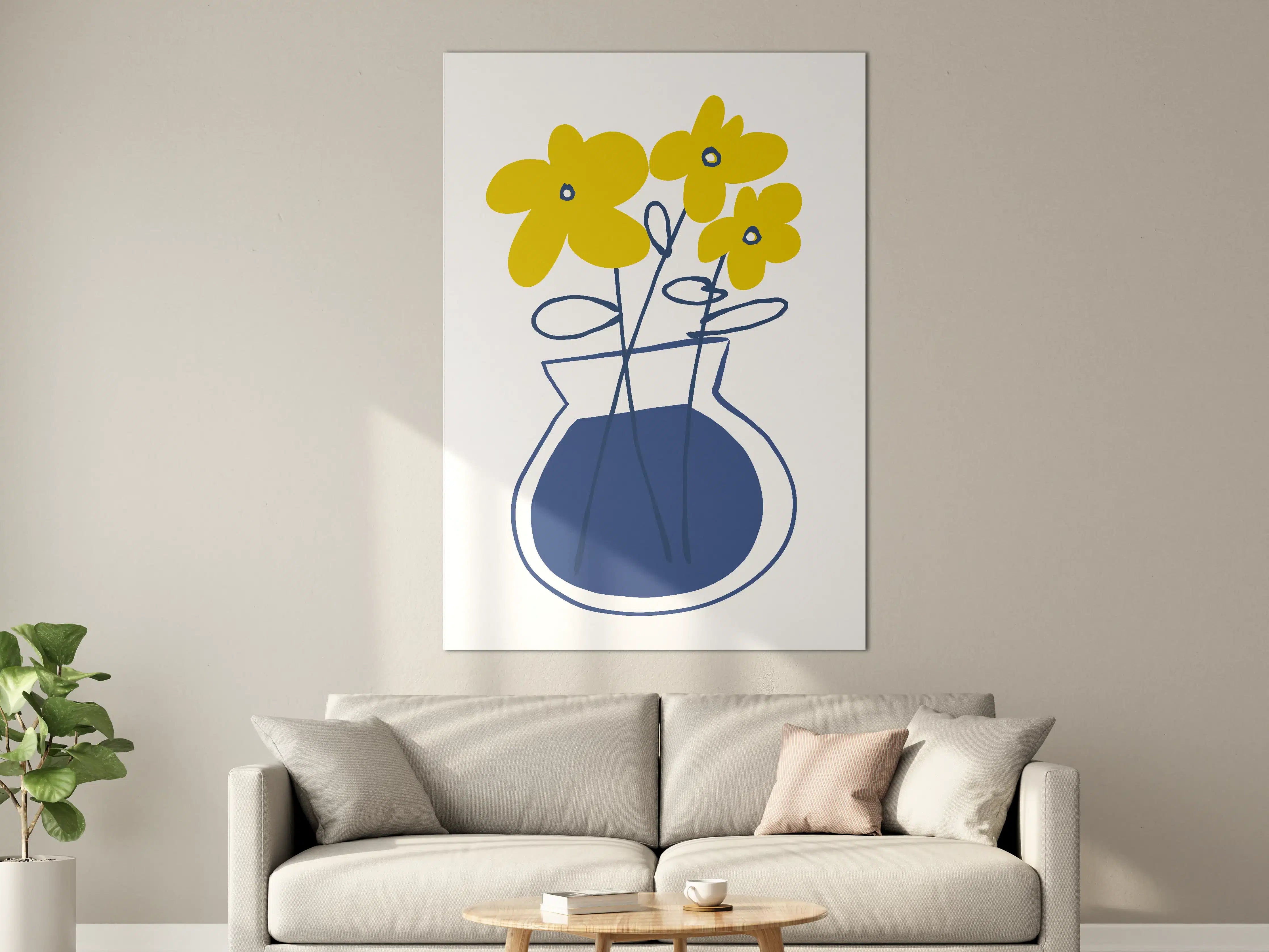 Große Wandbilder - Gelbe Blumen in blauer Vase