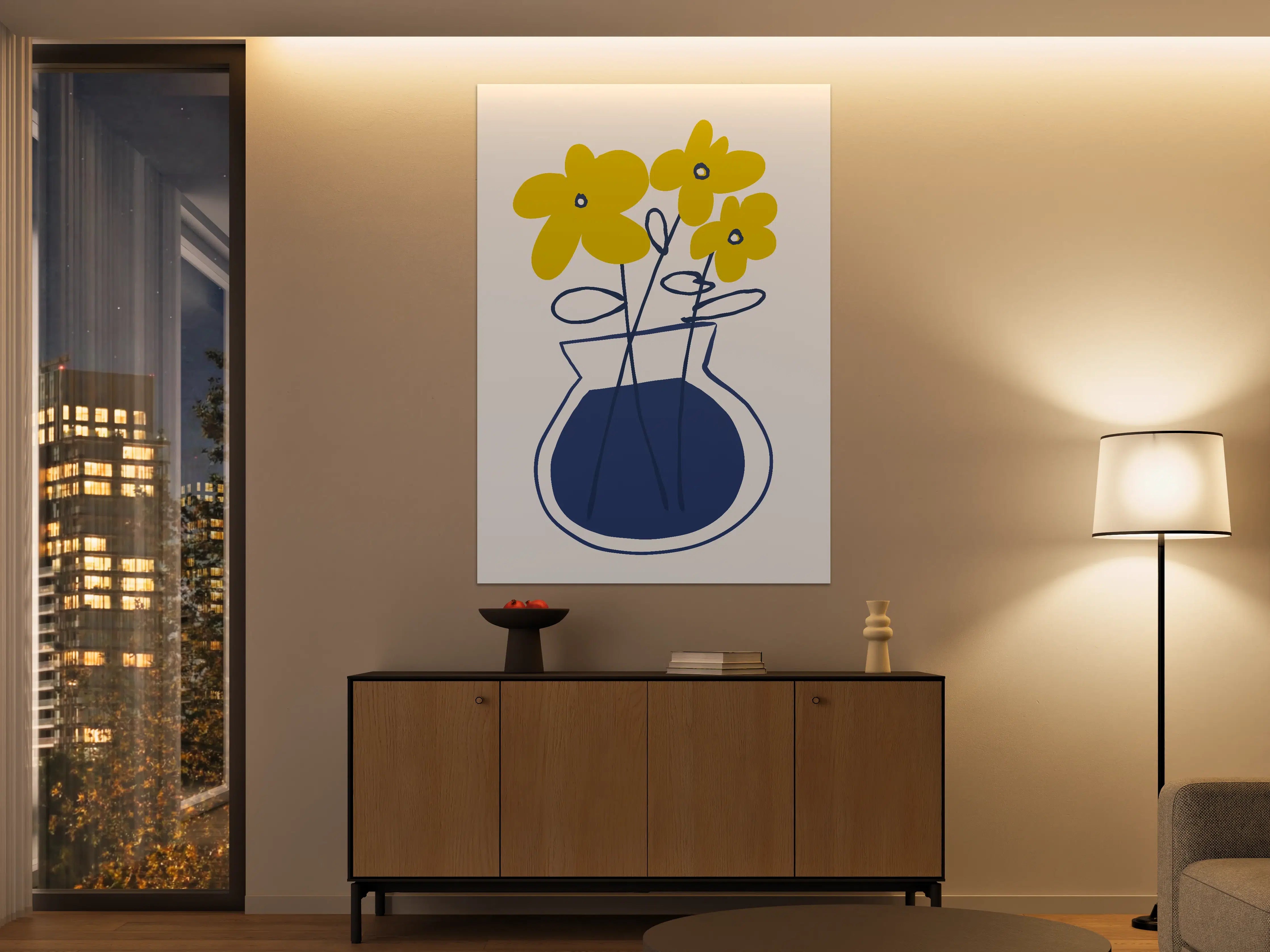Große Wandbilder - Gelbe Blumen in blauer Vase