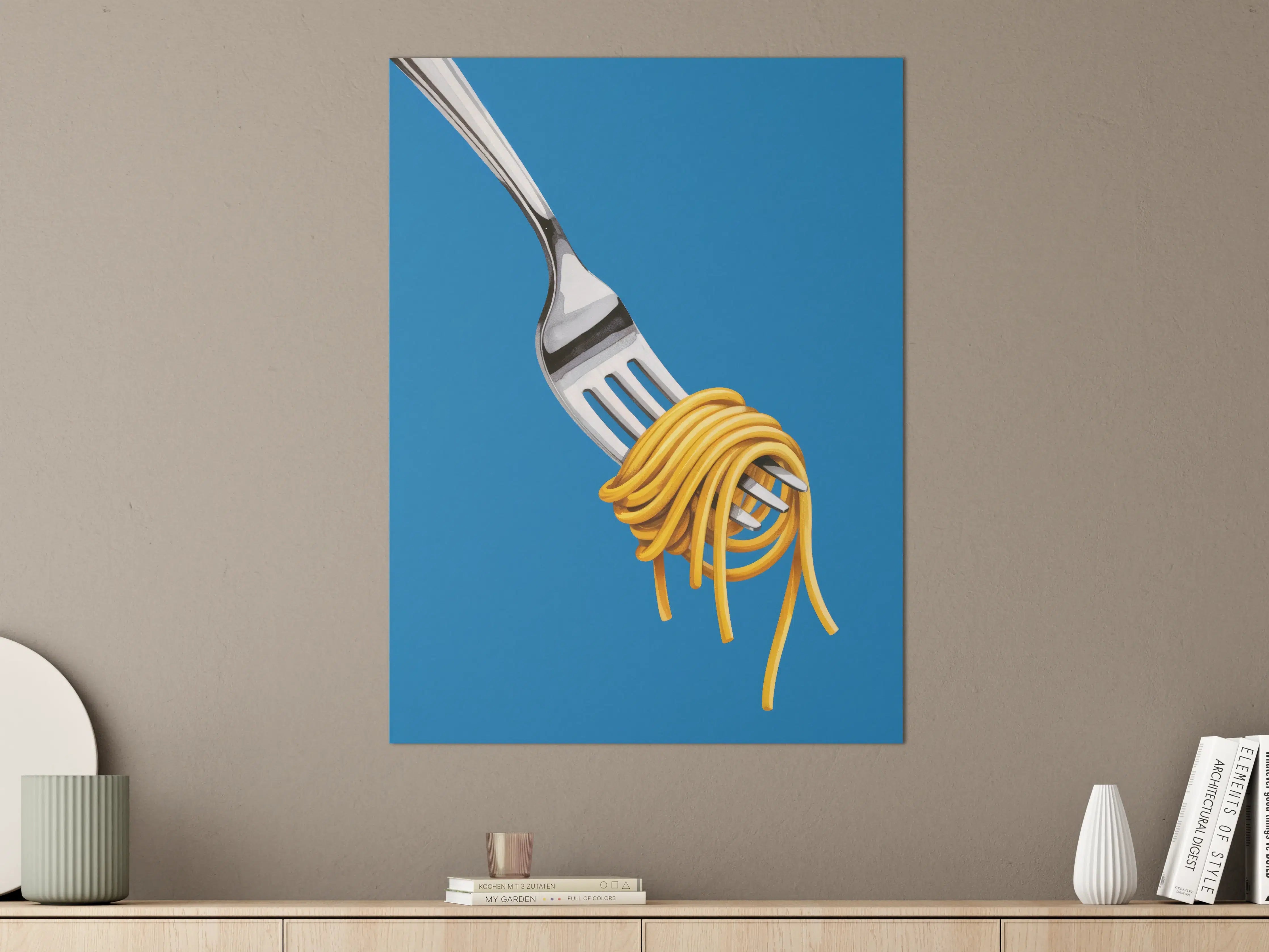 Große Wandbilder - Gelbe Spaghetti am Gabel