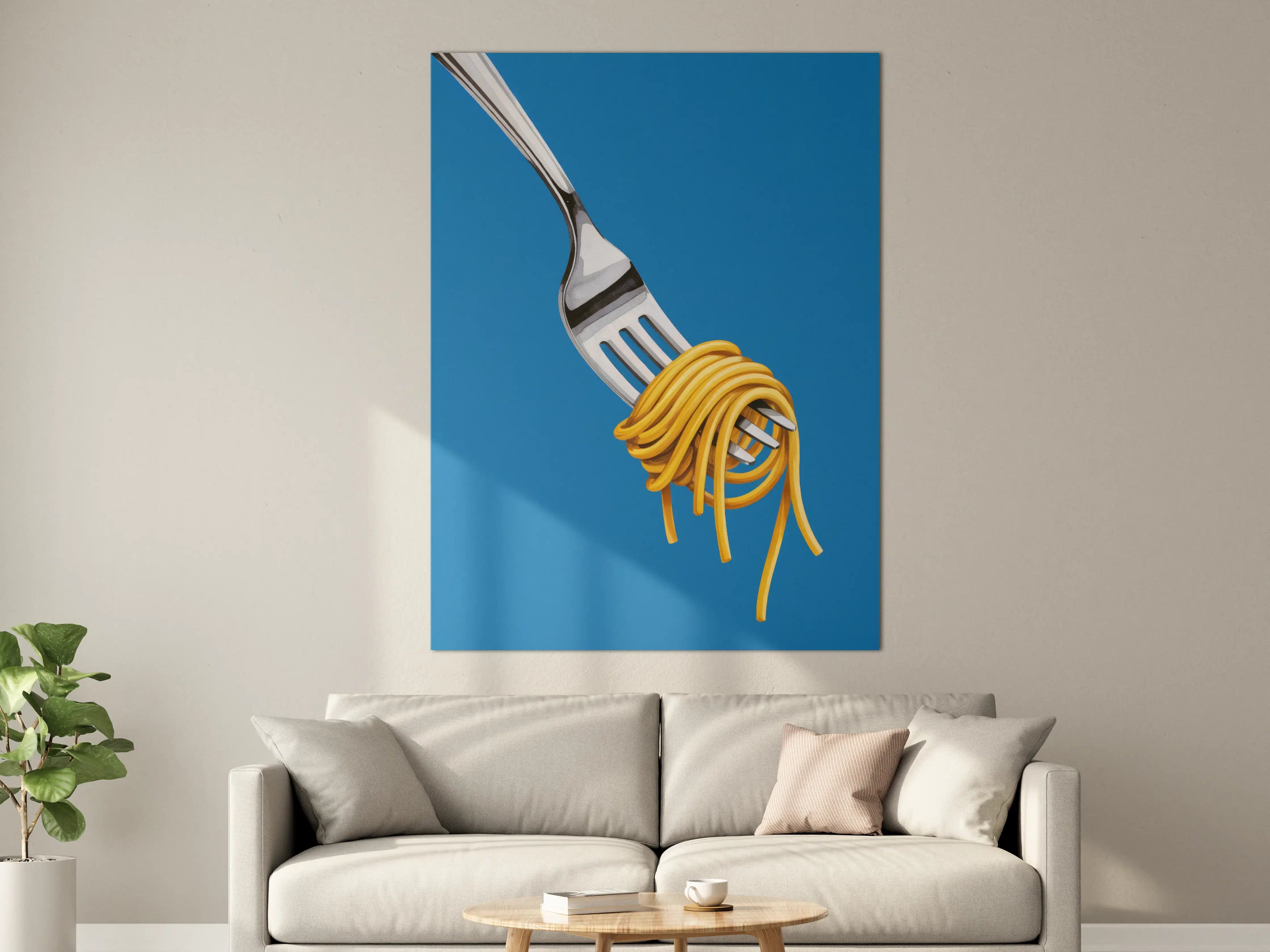 Große Wandbilder - Gelbe Spaghetti am Gabel
