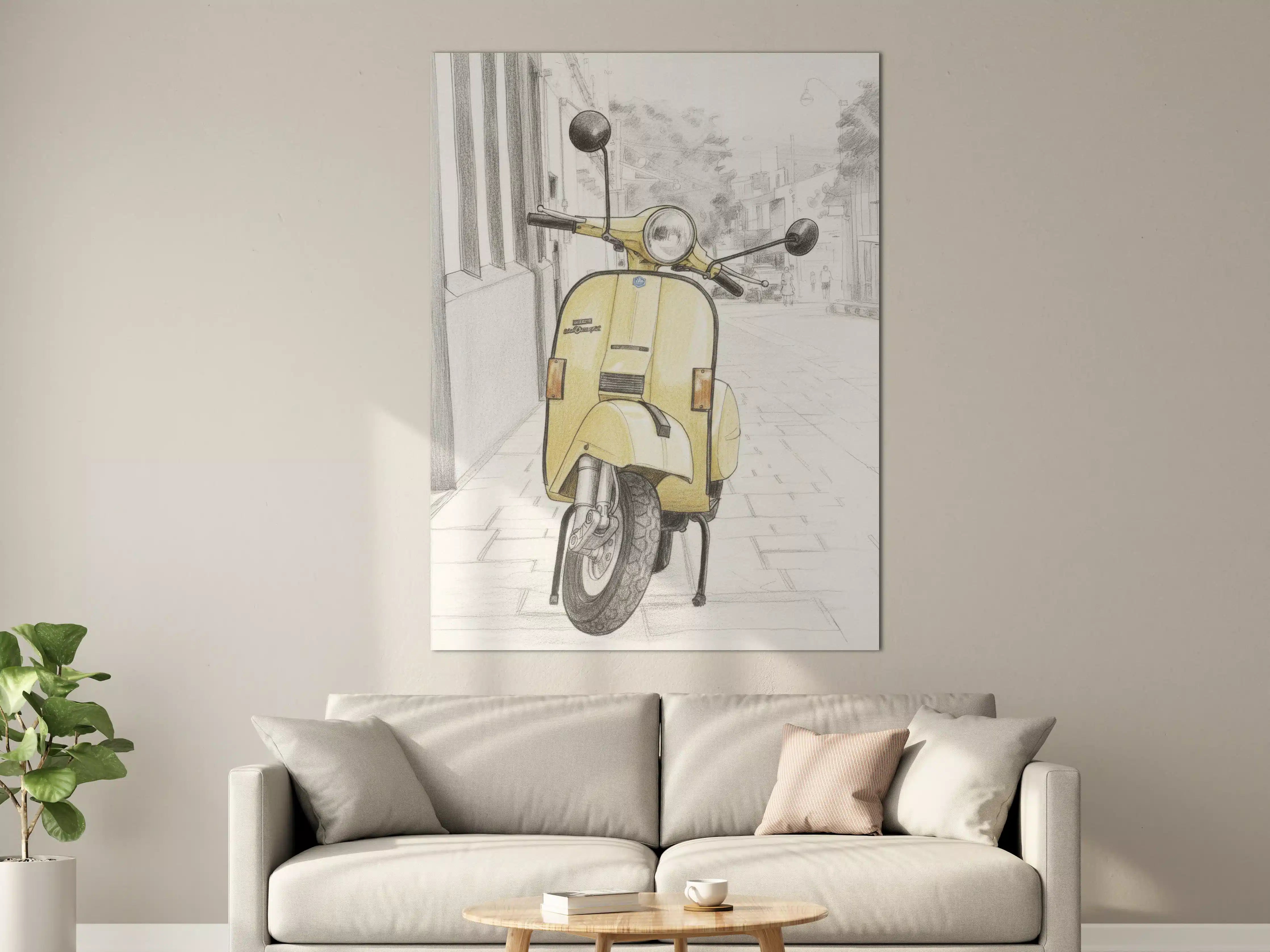 Große Wandbilder - Gelbe Vespa auf urbaner Straße