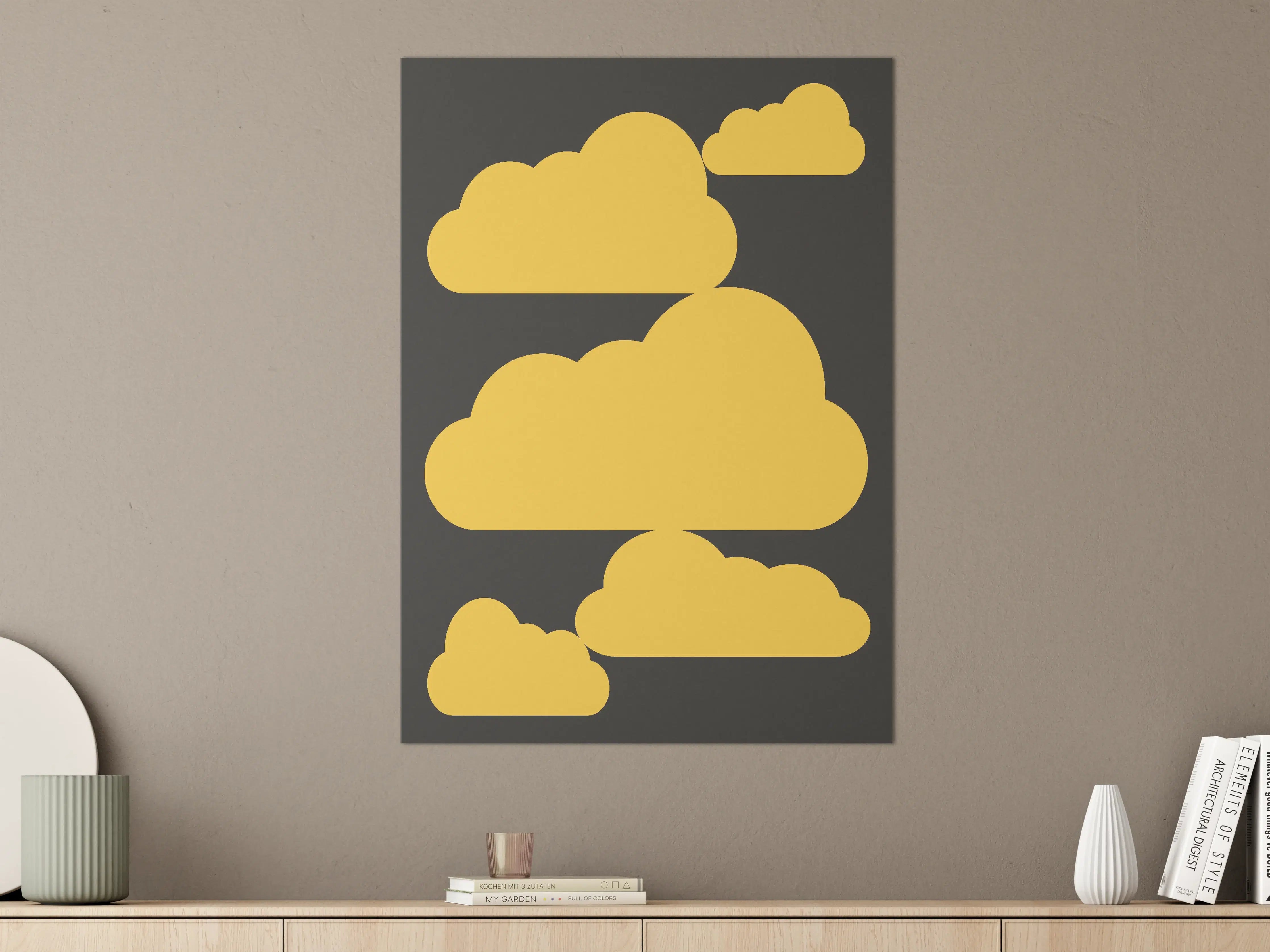 Große Wandbilder - Gelbe Wolken auf dunklem Hintergrund
