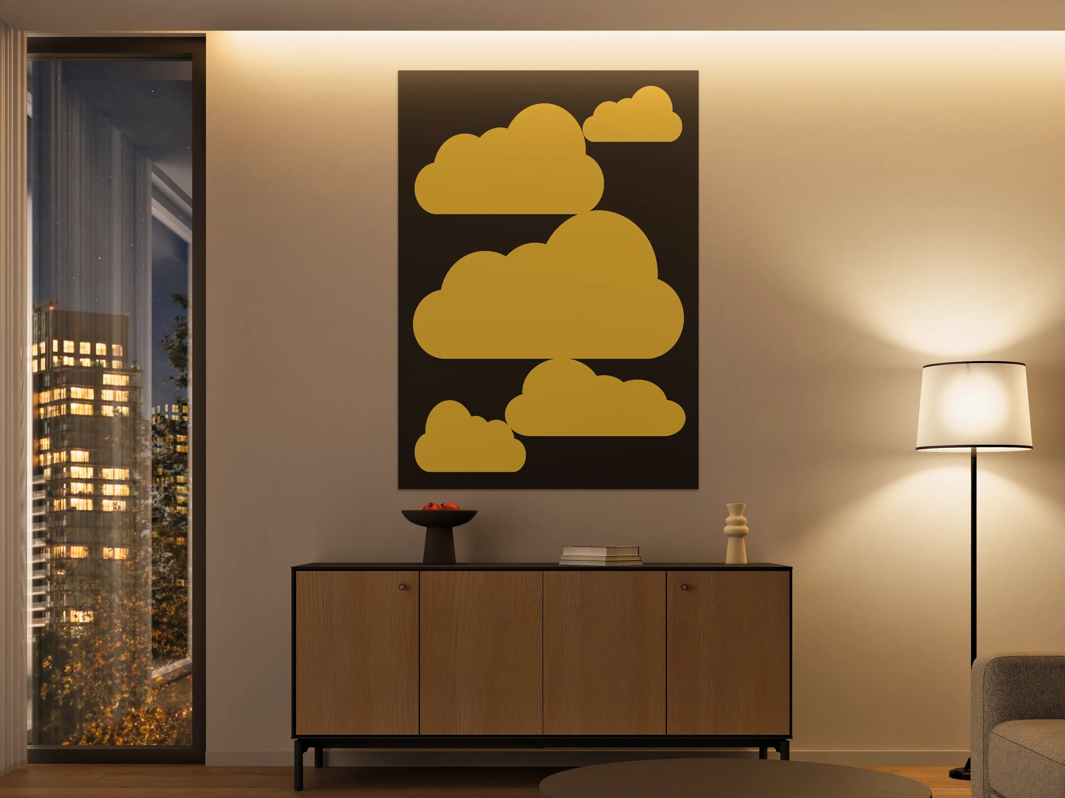 Große Wandbilder - Gelbe Wolken auf dunklem Hintergrund