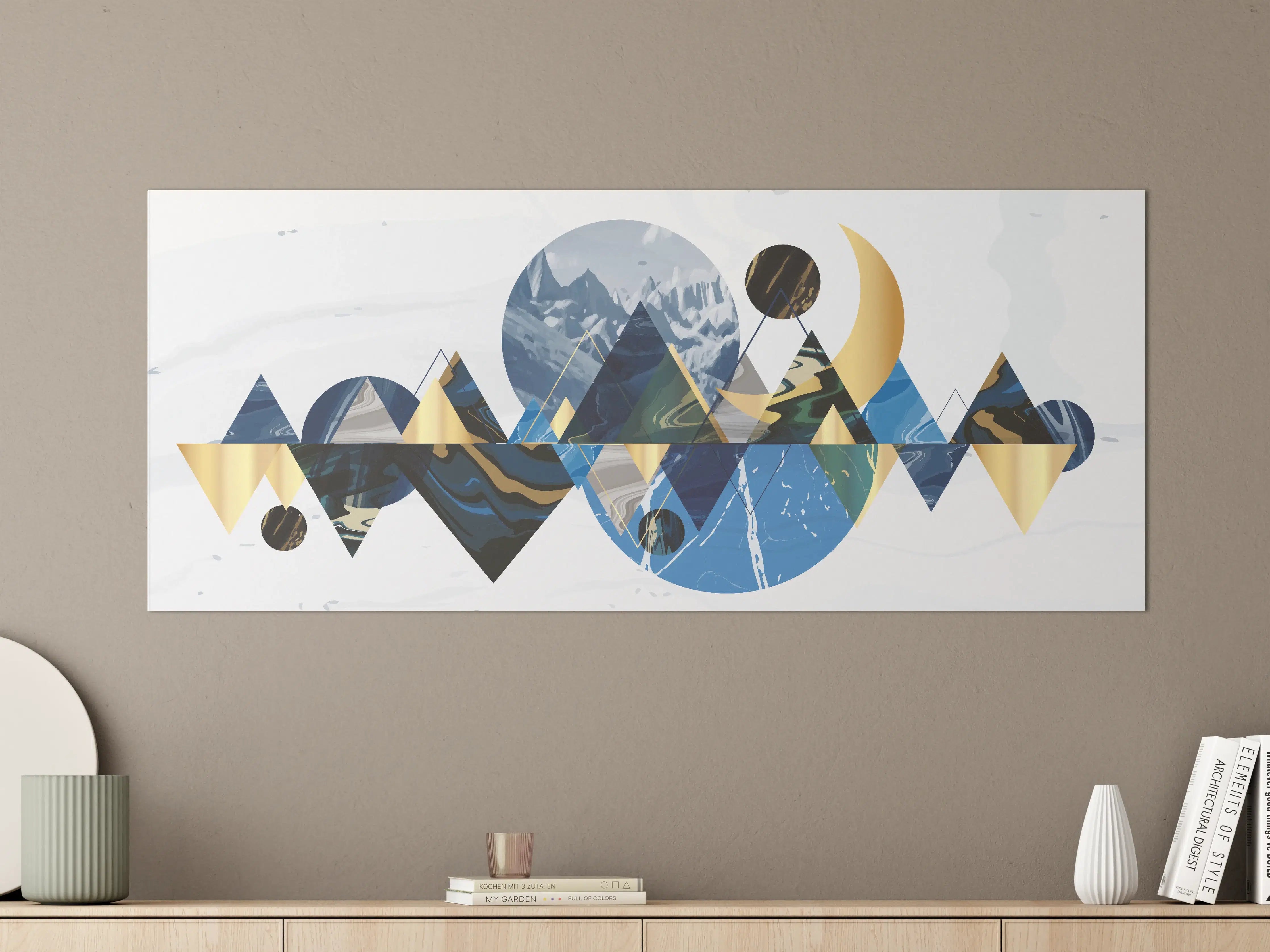 Große Wandbilder - Geometrische Berglandschaft in Blau