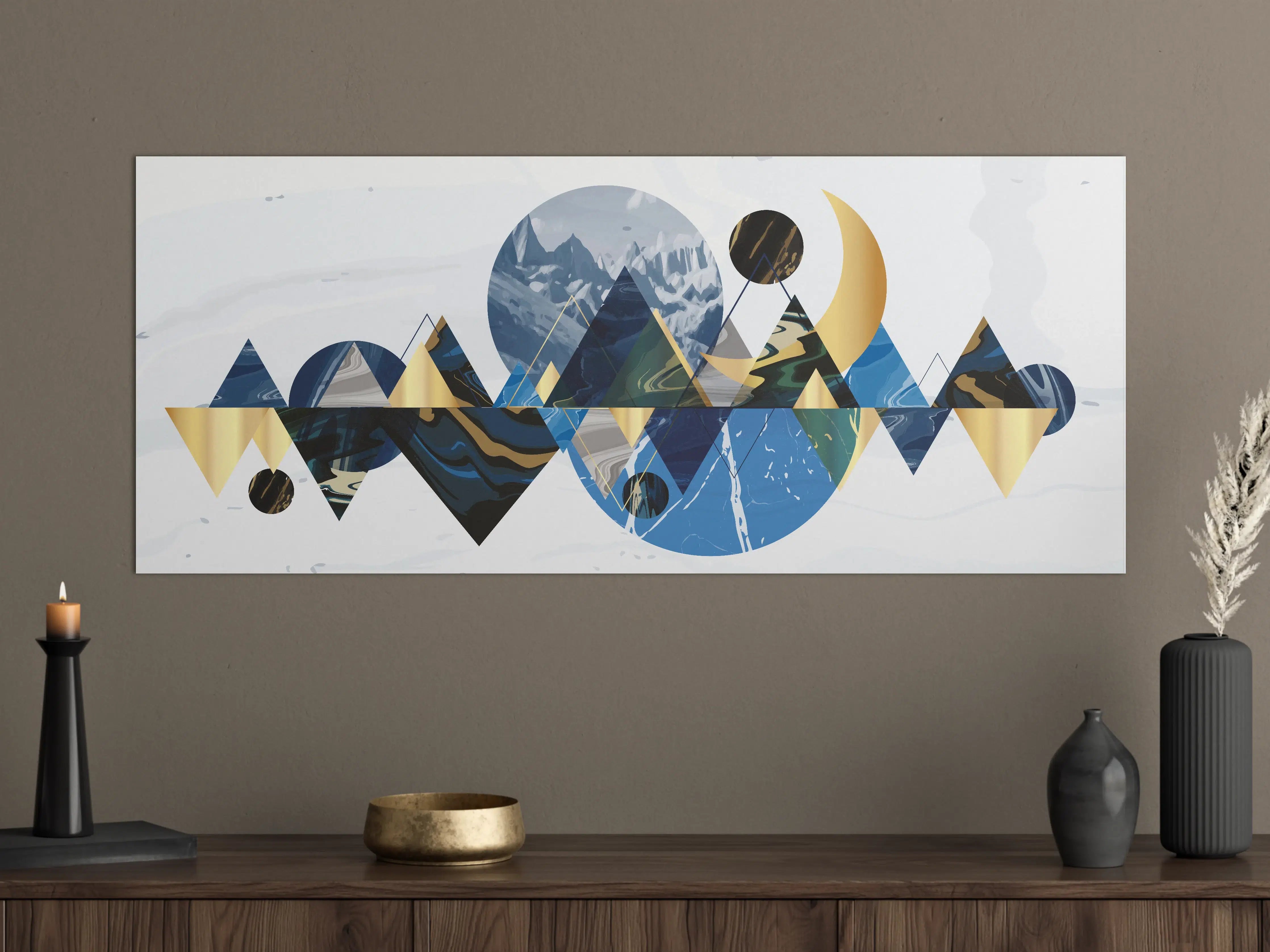 Große Wandbilder - Geometrische Berglandschaft in Blau