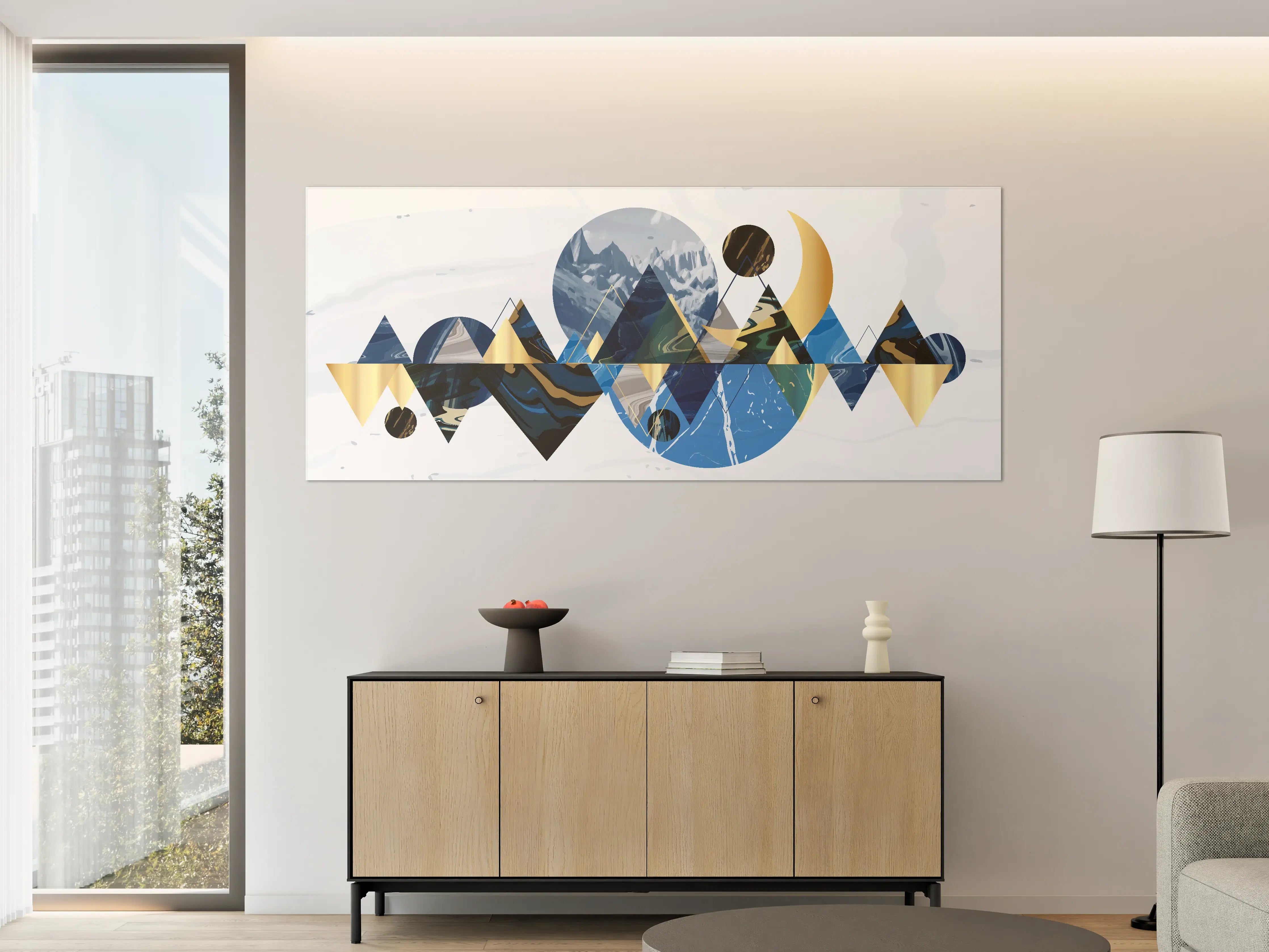 Große Wandbilder - Geometrische Berglandschaft in Blau