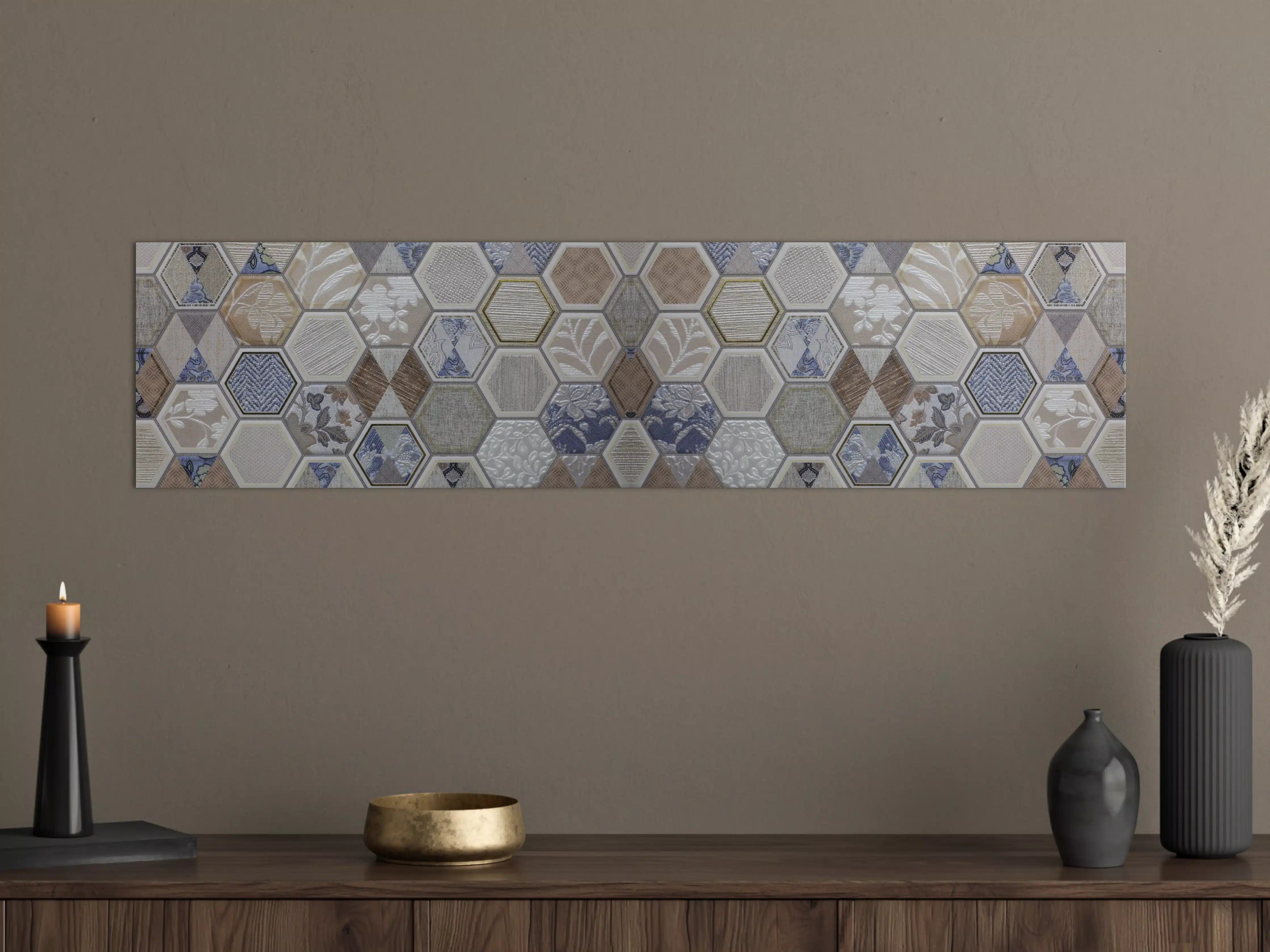 Große Wandbilder - Geometrische Blau-Beige Fliesen