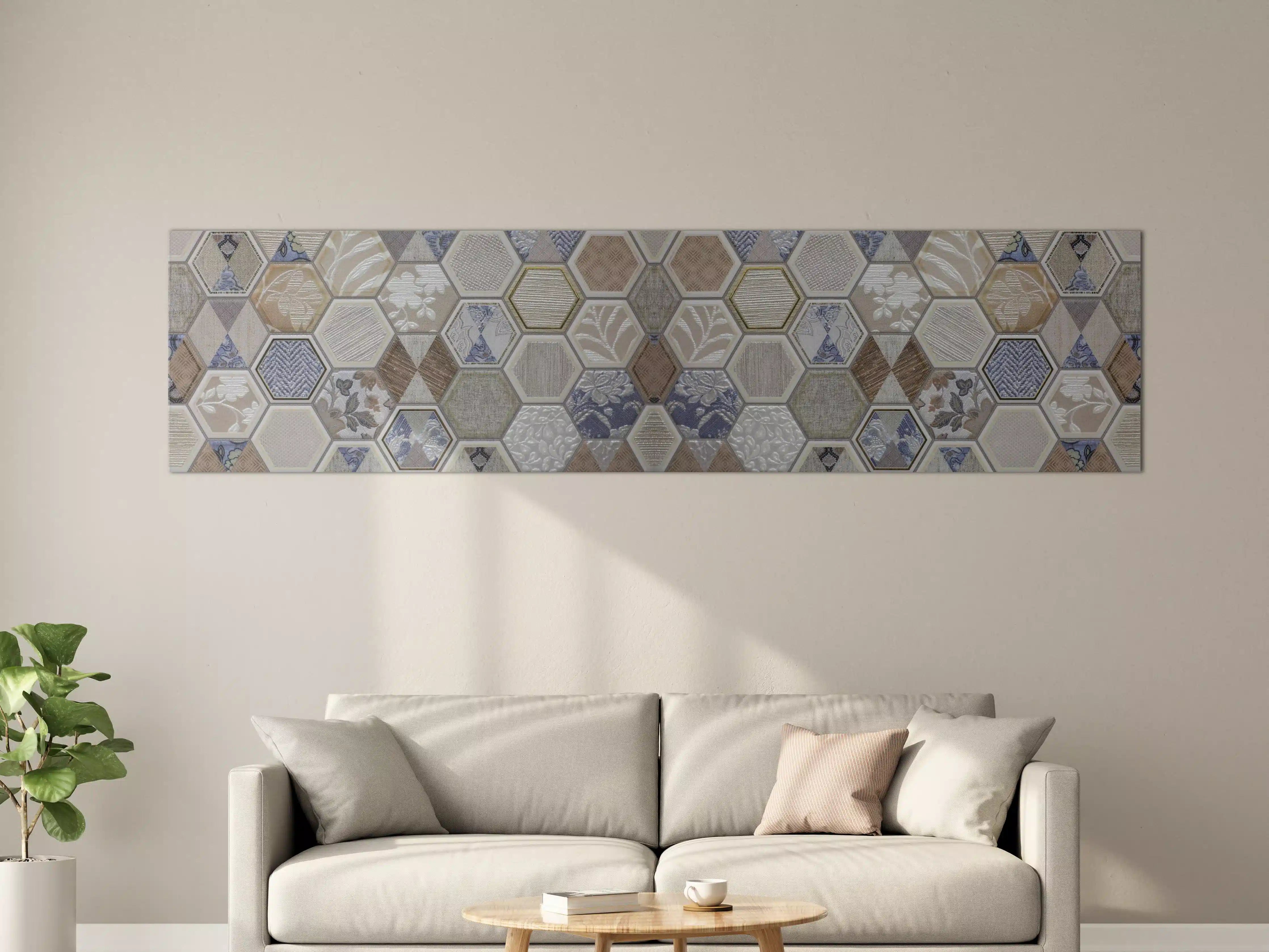 Große Wandbilder - Geometrische Blau-Beige Fliesen