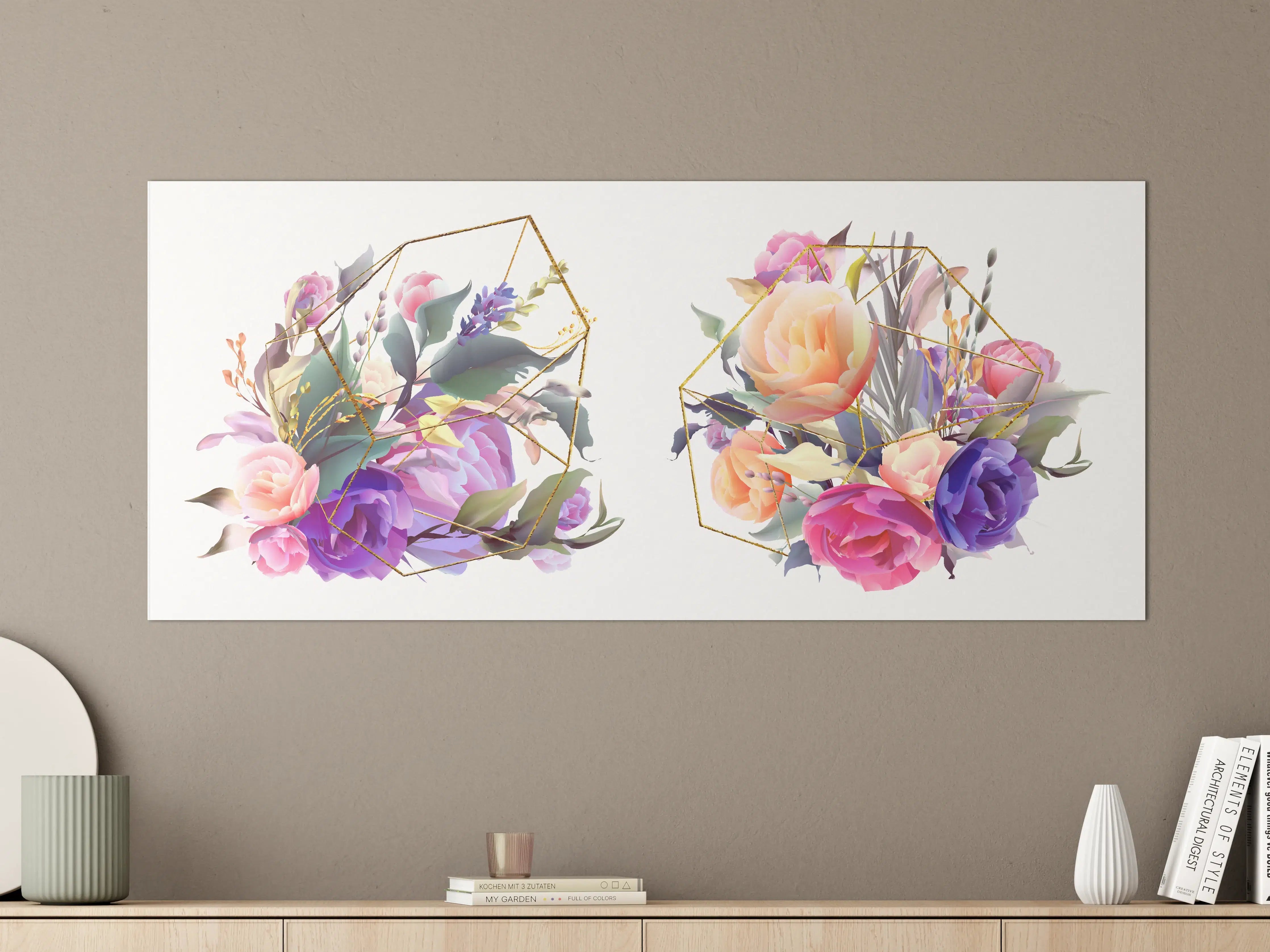 Große Wandbilder - Geometrische Blumen Goldglanz