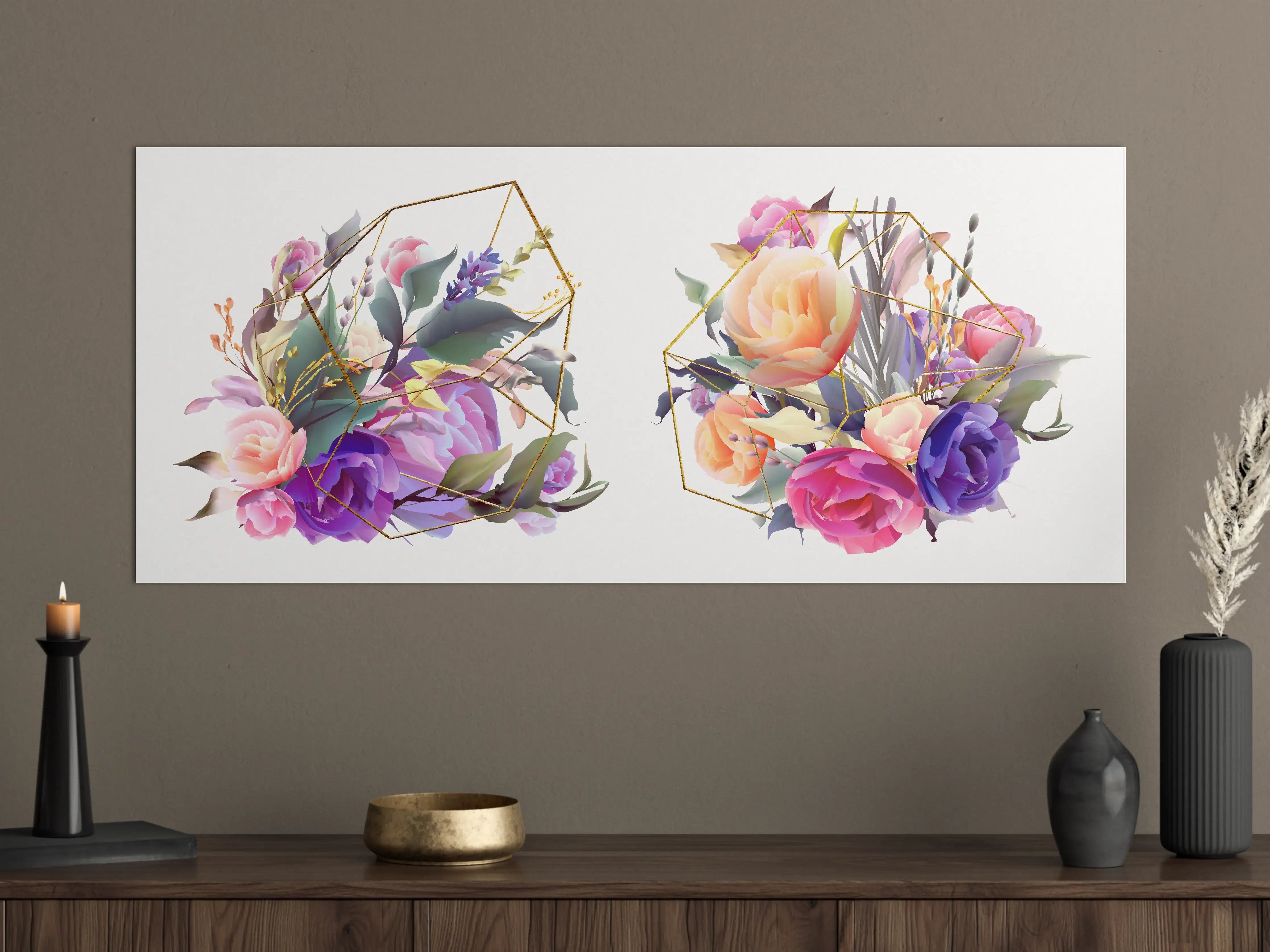Große Wandbilder - Geometrische Blumen Goldglanz