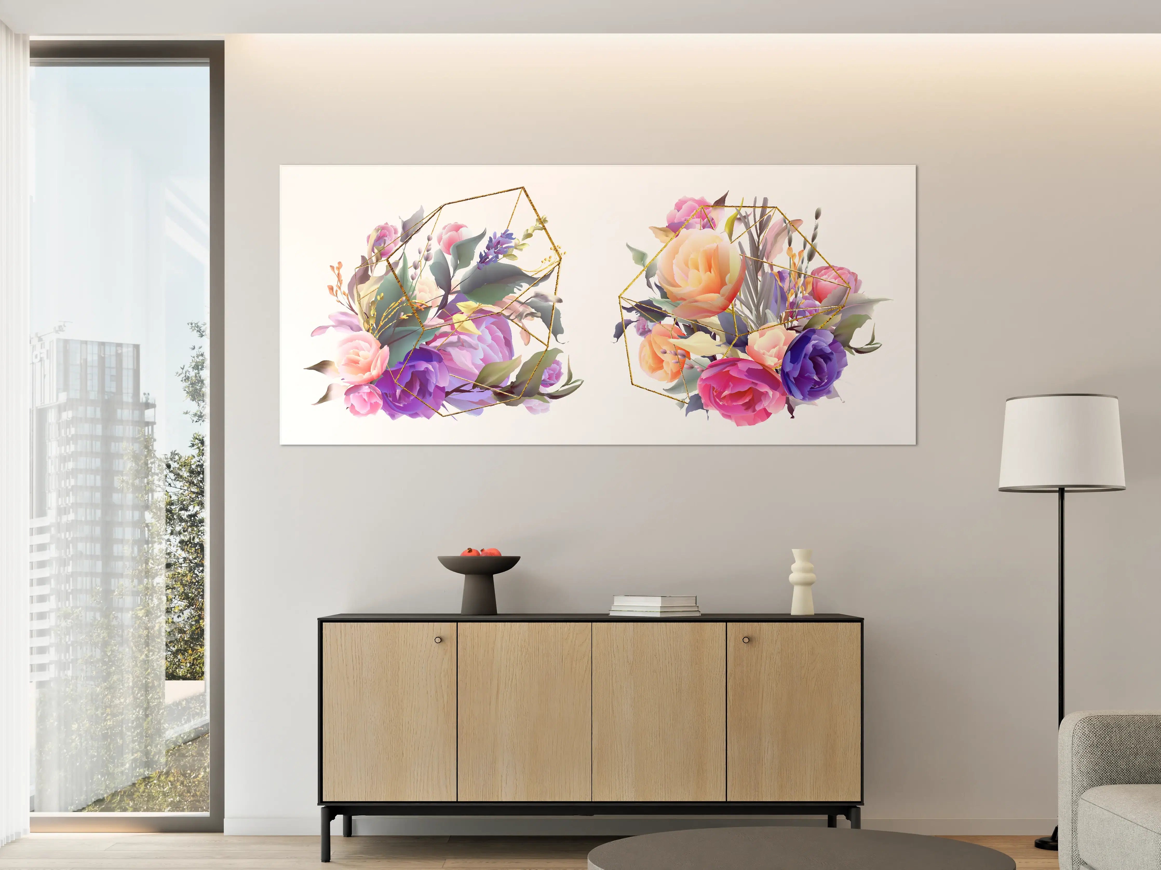 Große Wandbilder - Geometrische Blumen Goldglanz