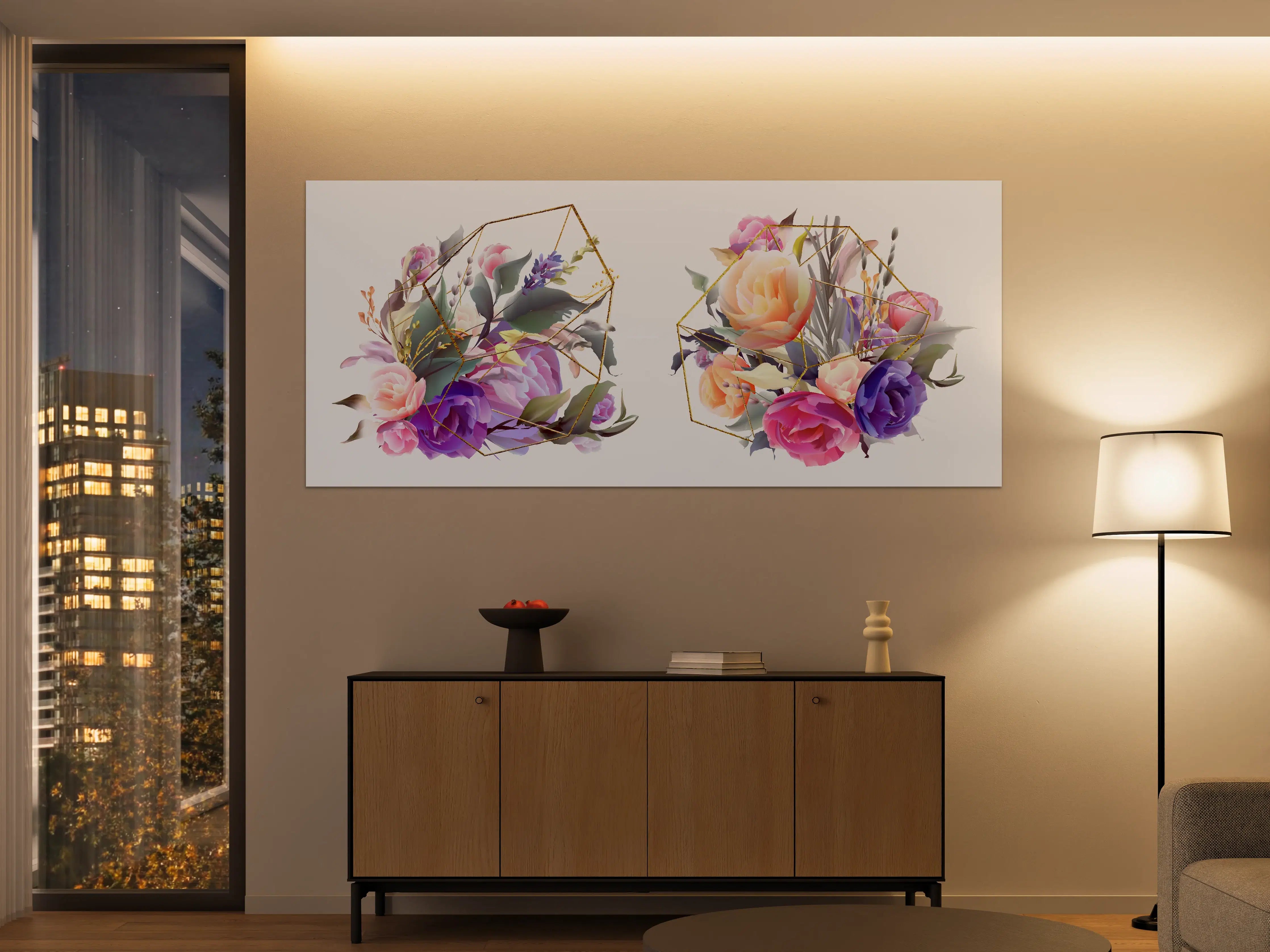 Große Wandbilder - Geometrische Blumen Goldglanz