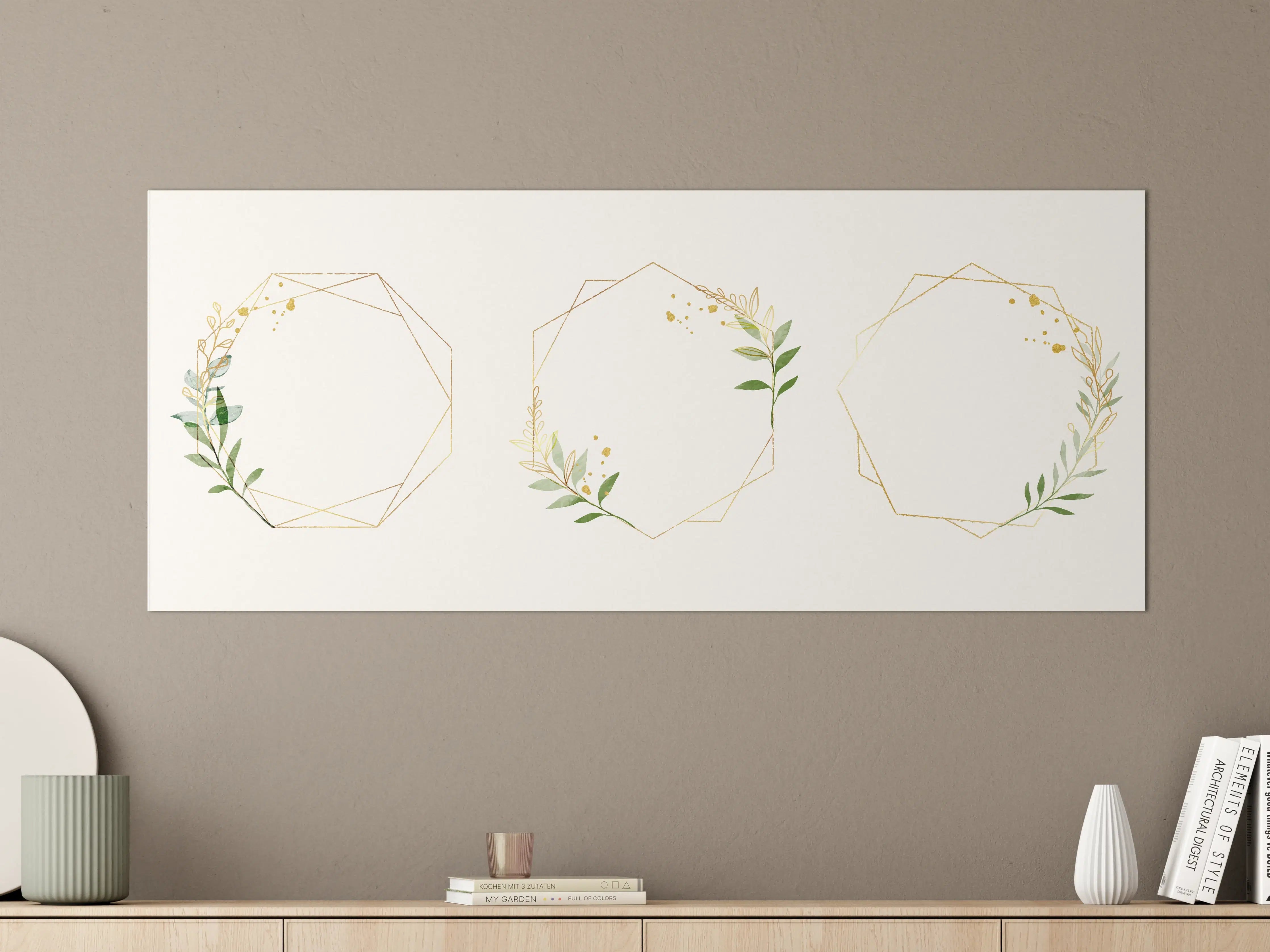 Große Wandbilder - Geometrische Blumenrahmen Gold