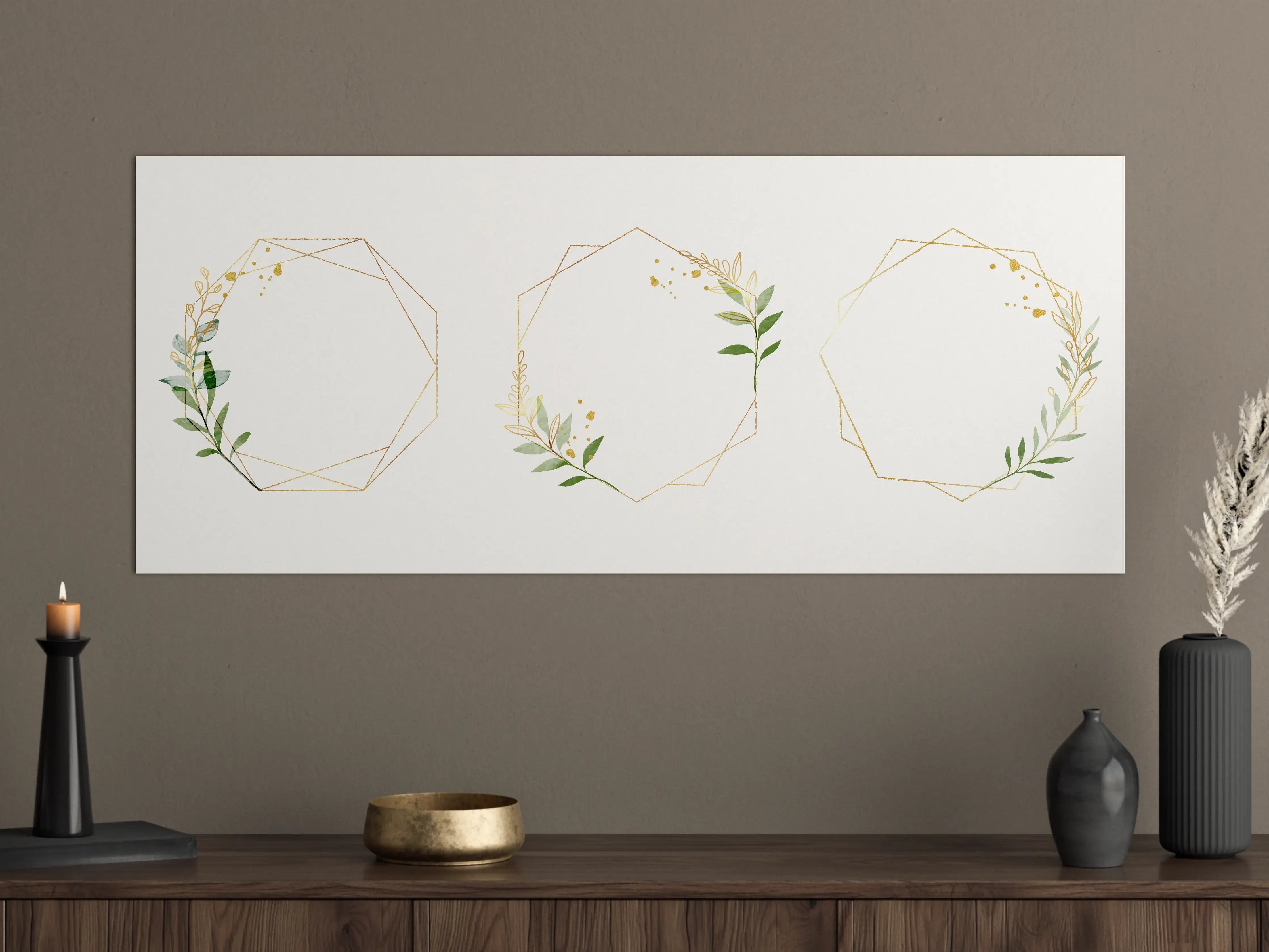 Große Wandbilder - Geometrische Blumenrahmen Gold