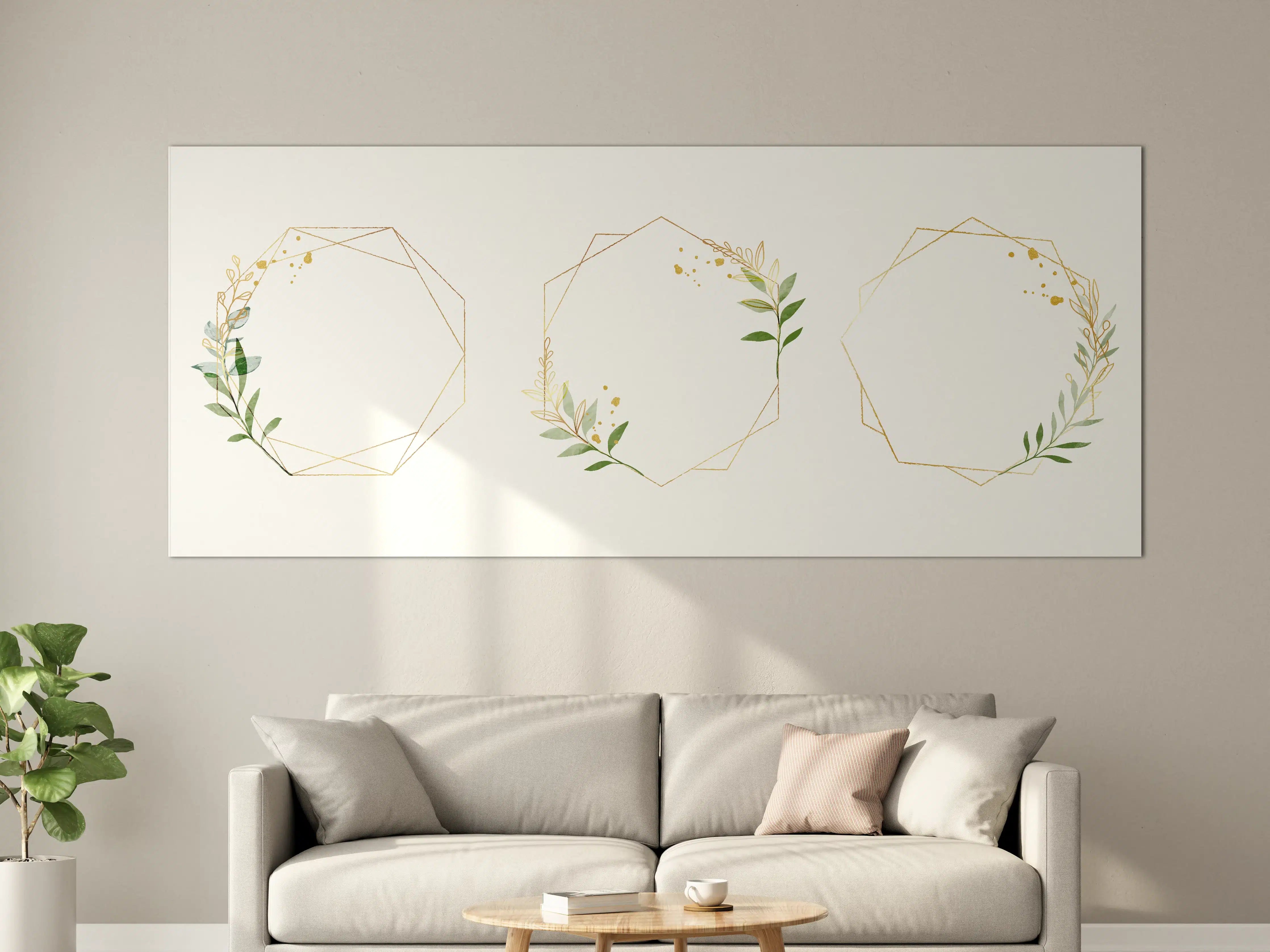 Große Wandbilder - Geometrische Blumenrahmen Gold