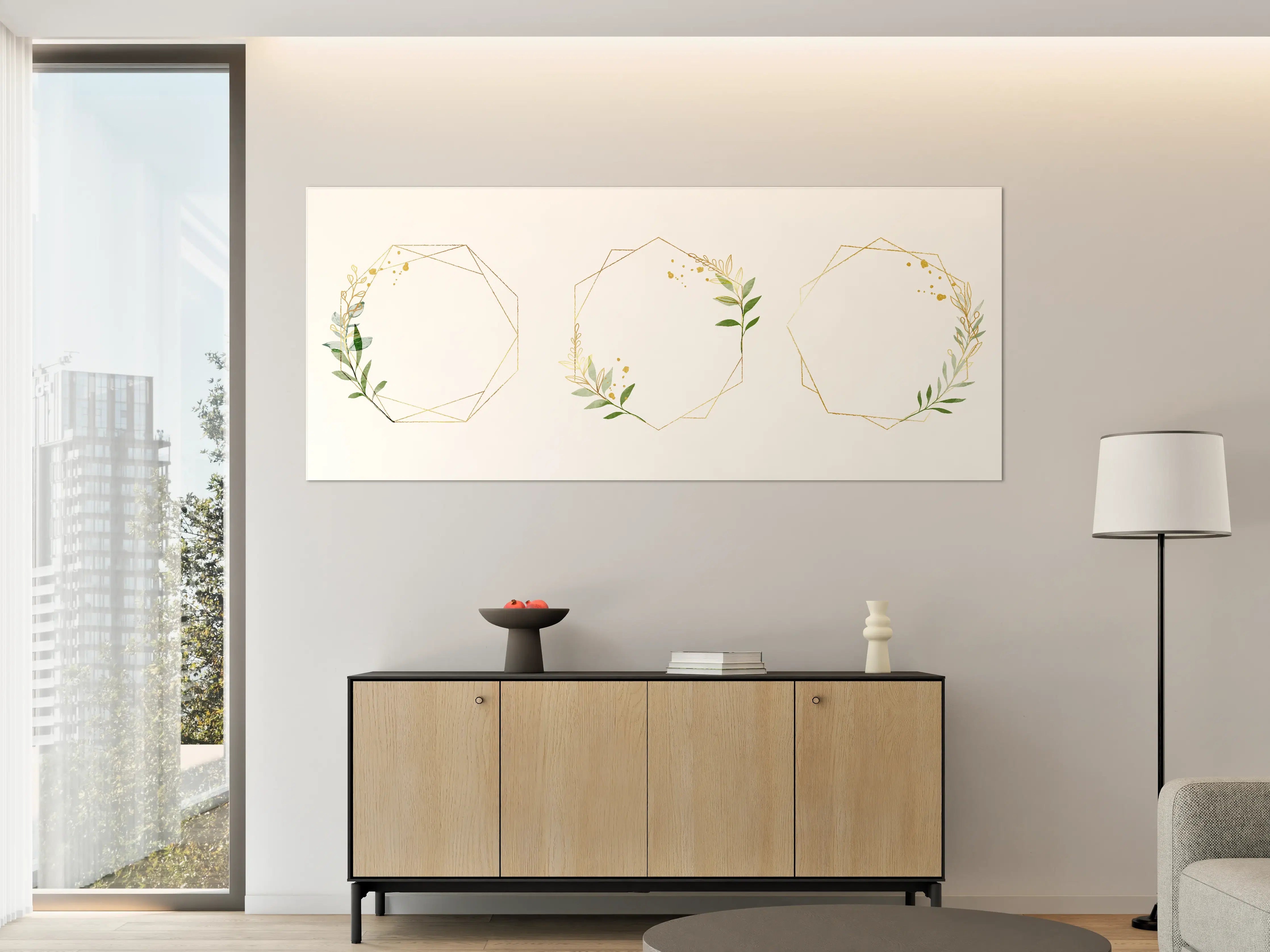 Große Wandbilder - Geometrische Blumenrahmen Gold