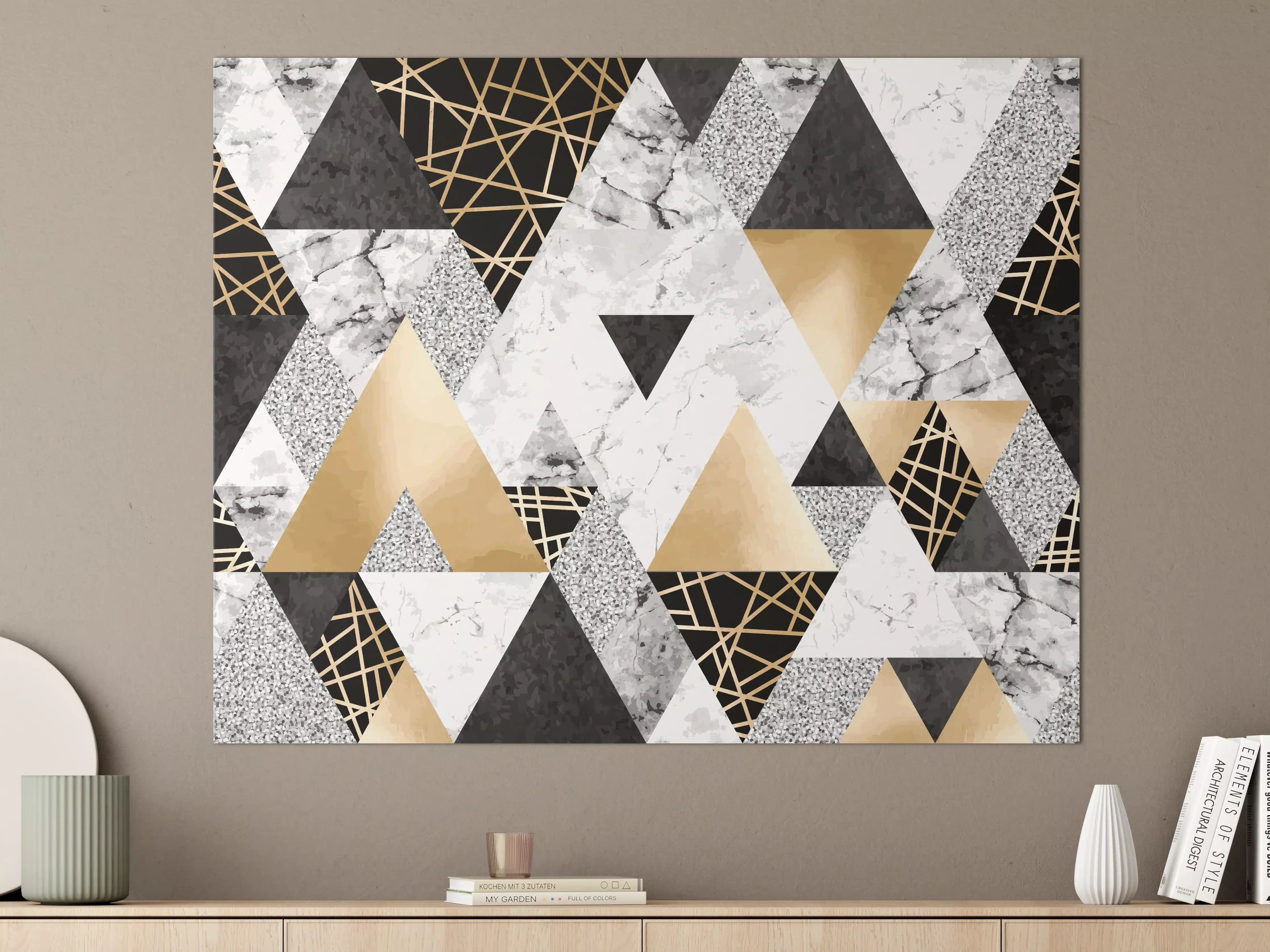 Große Wandbilder - Geometrische Gold-Schwarz-Weiß-Muster