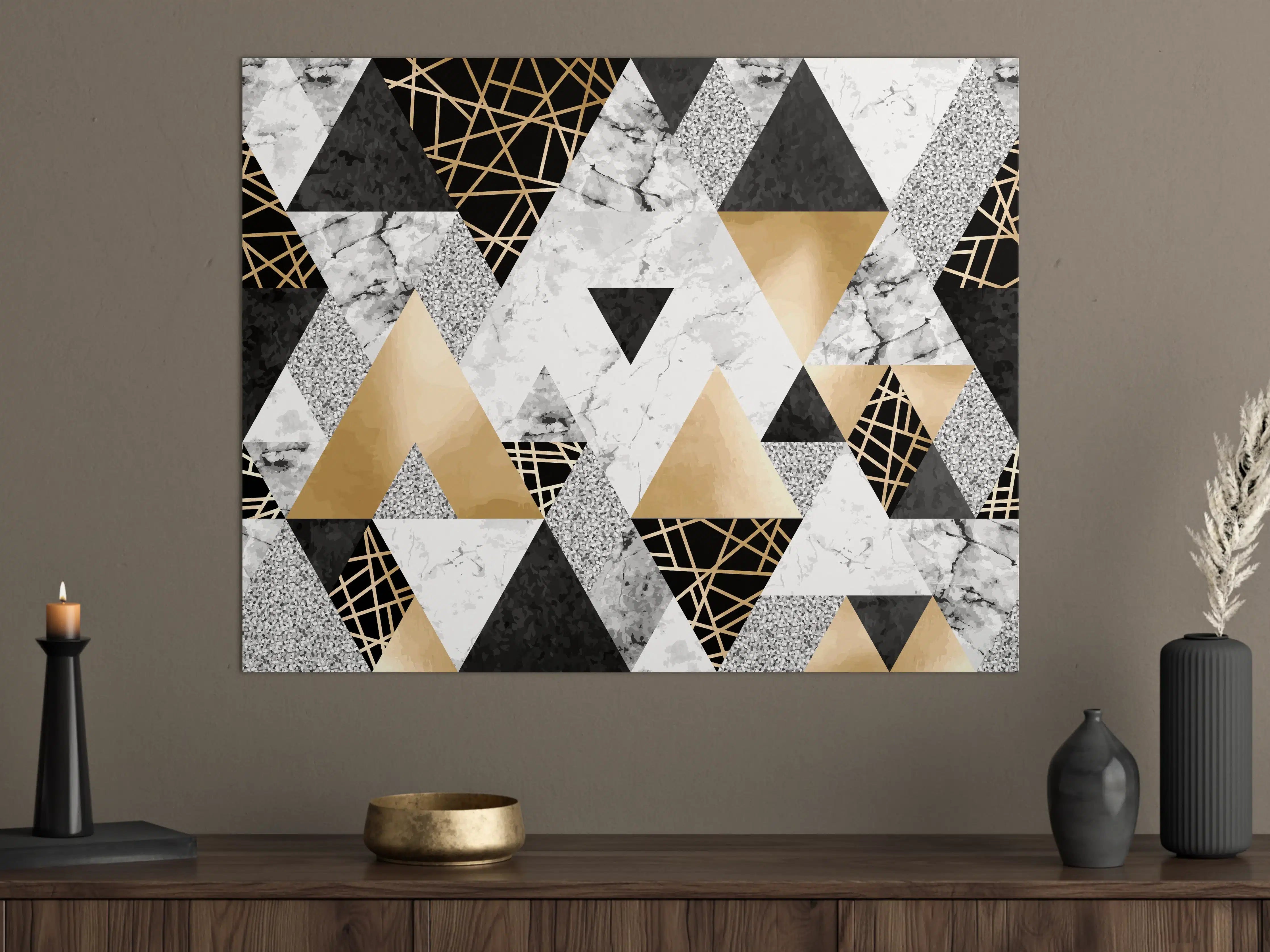Große Wandbilder - Geometrische Gold-Schwarz-Weiß-Muster