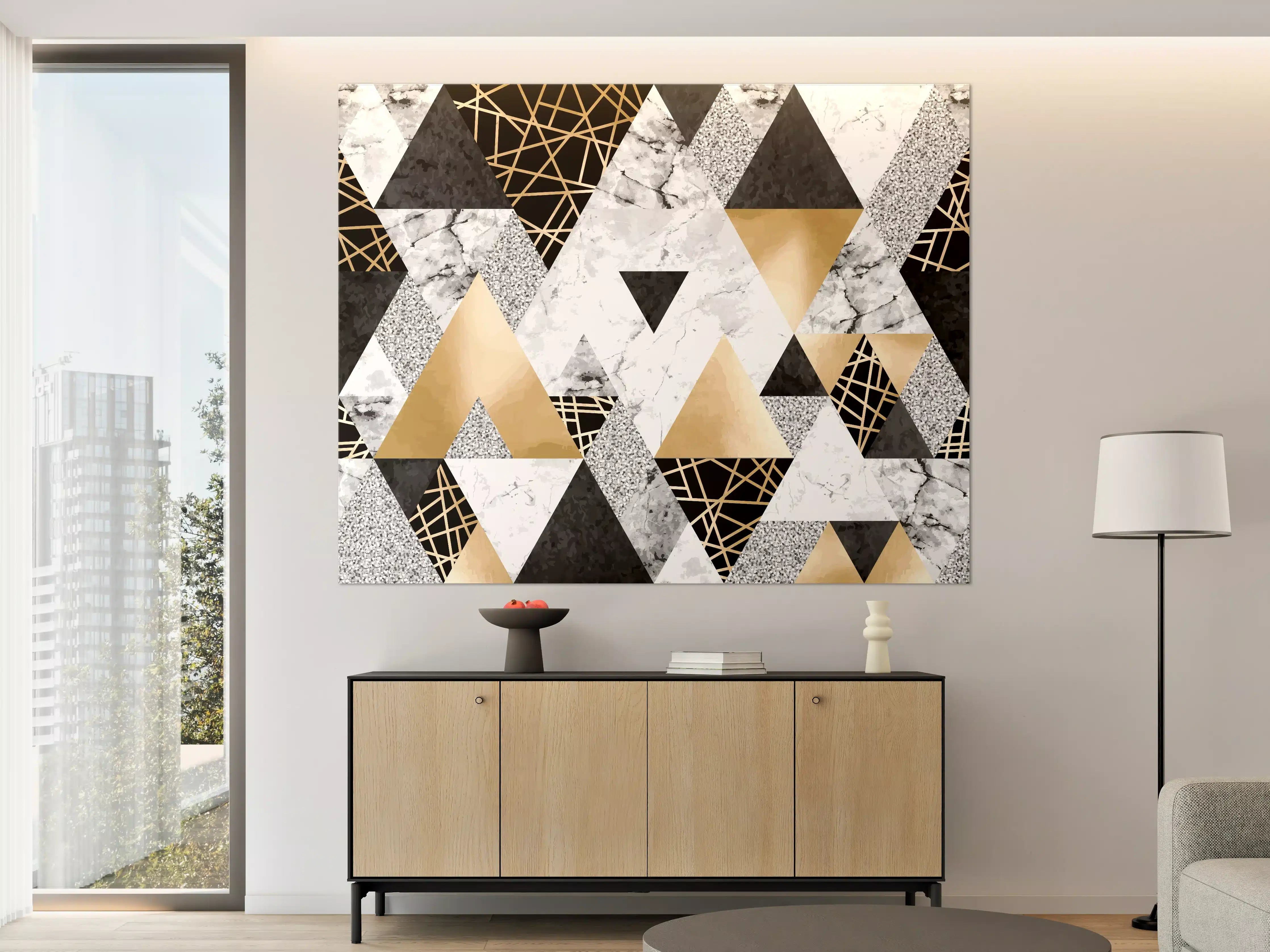 Große Wandbilder - Geometrische Gold-Schwarz-Weiß-Muster