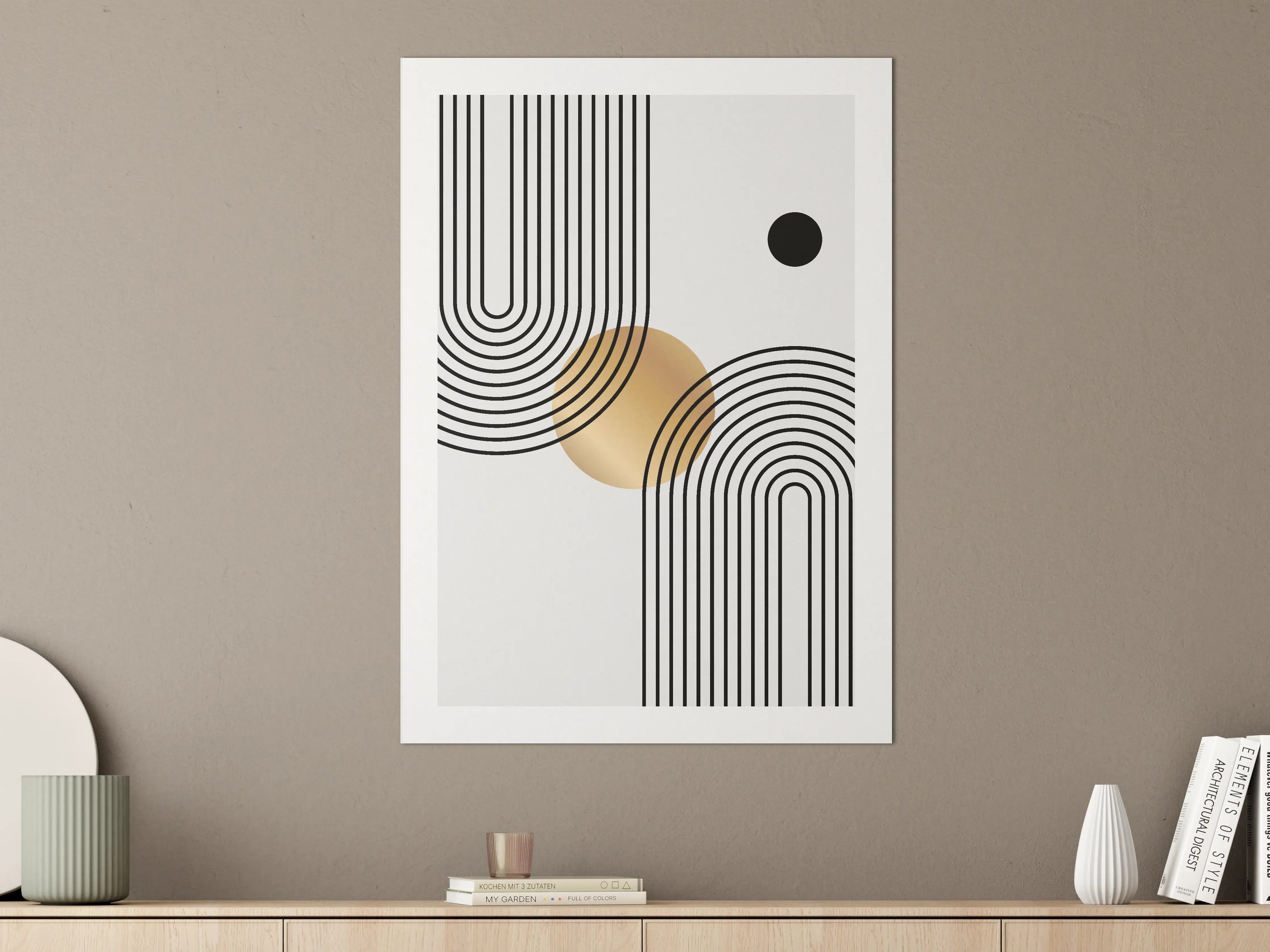 Große Wandbilder - Geometrische Linien mit Goldakzent