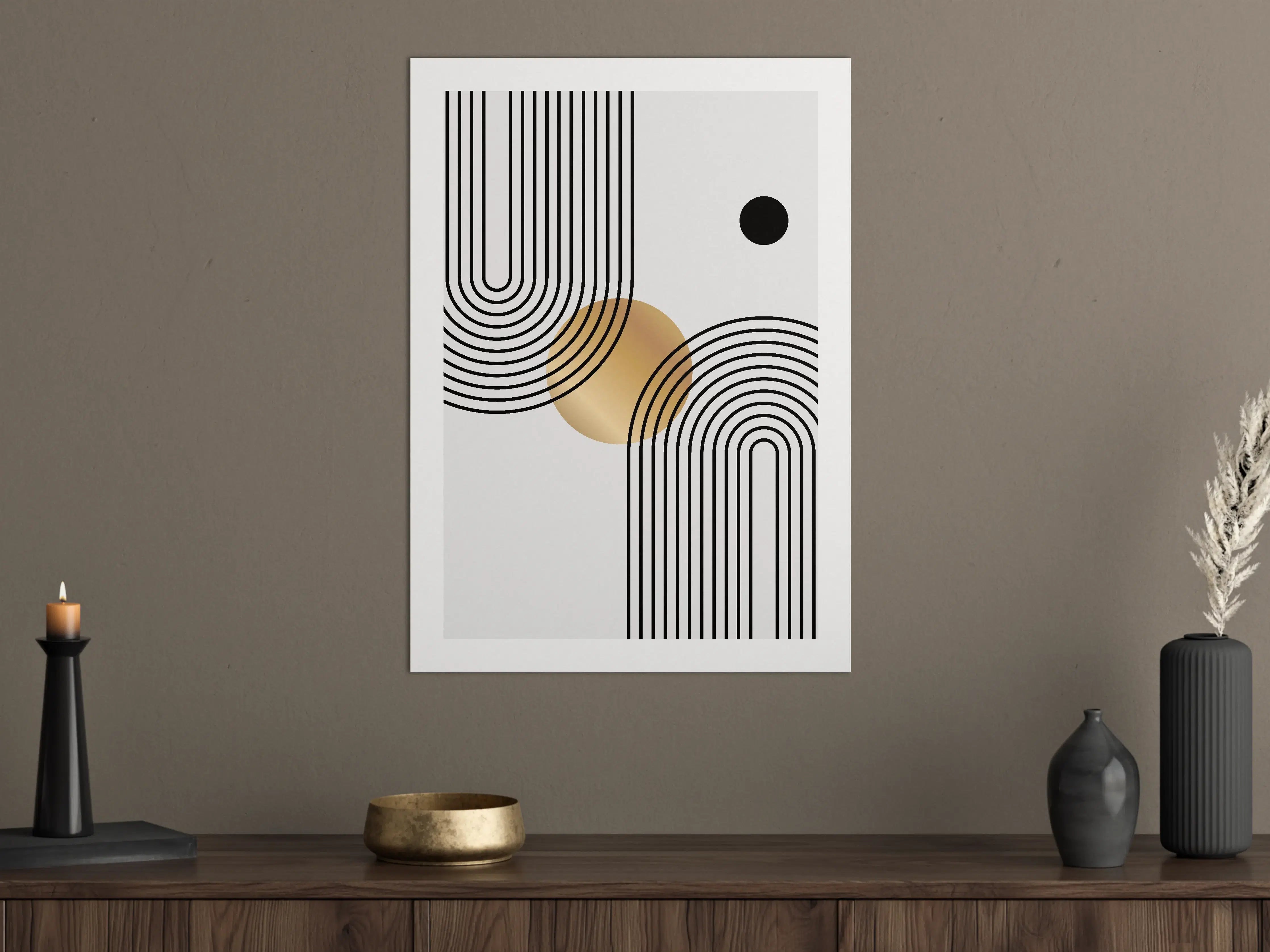 Große Wandbilder - Geometrische Linien mit Goldakzent