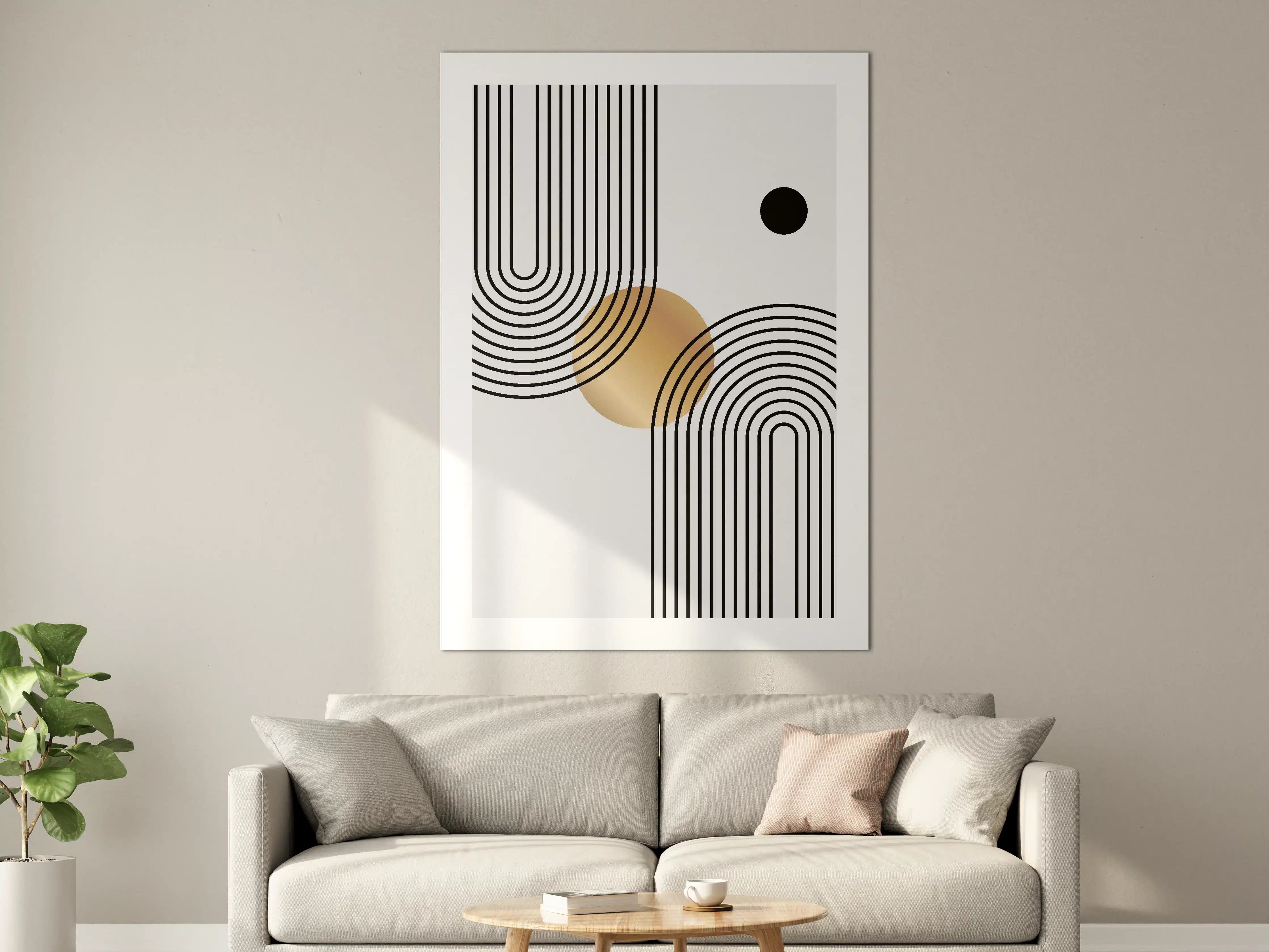 Große Wandbilder - Geometrische Linien mit Goldakzent