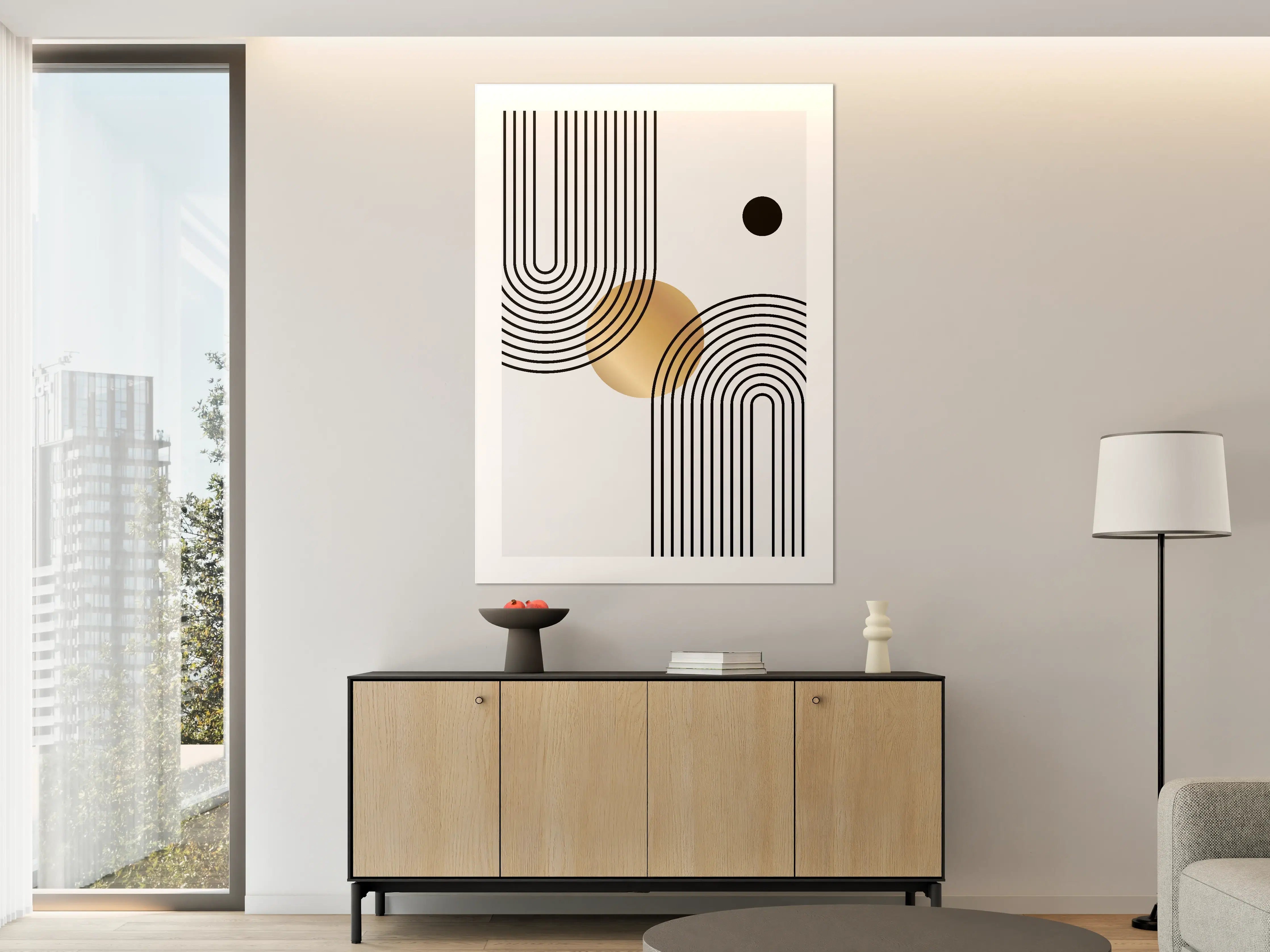Große Wandbilder - Geometrische Linien mit Goldakzent