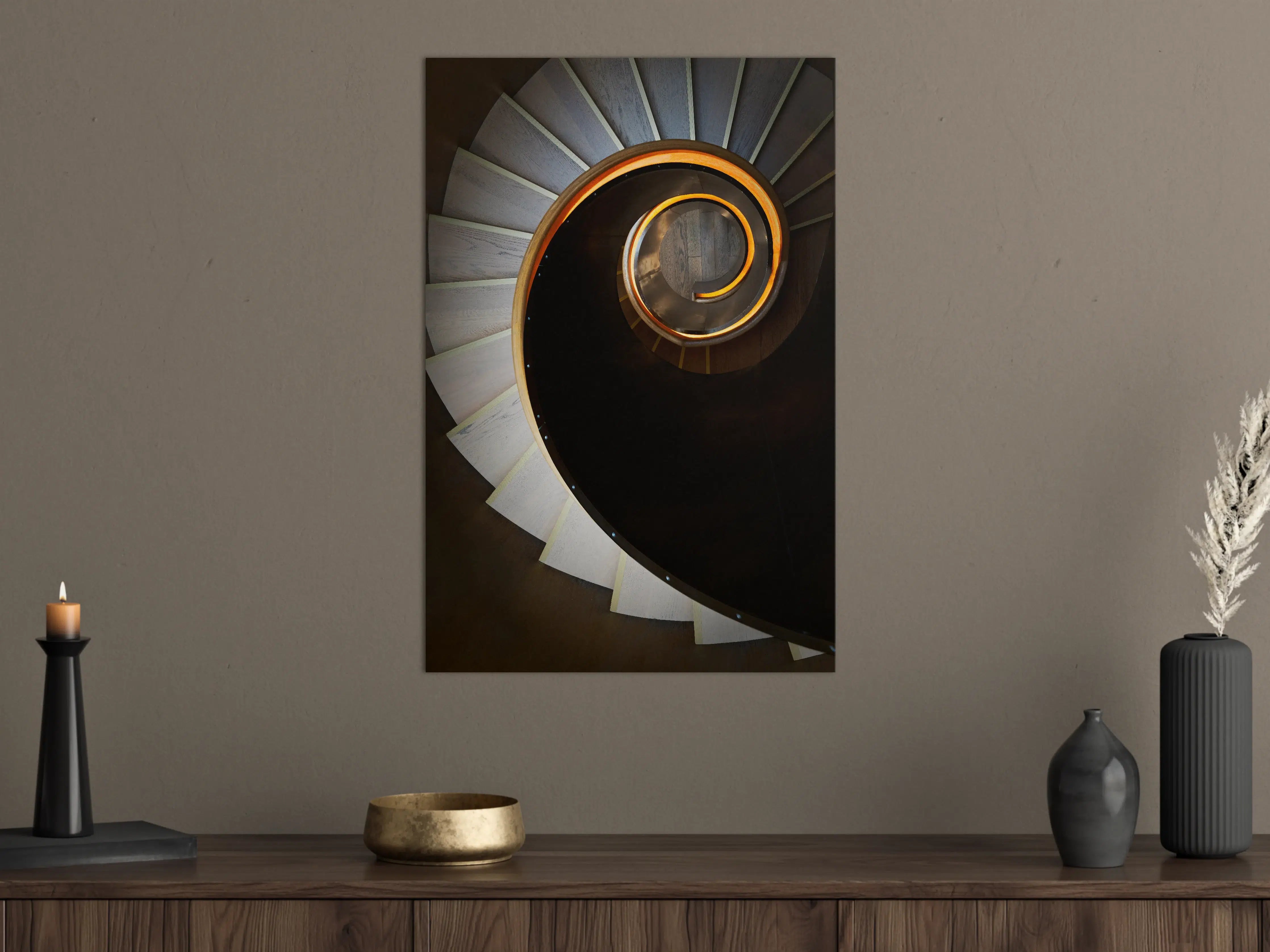 Große Wandbilder - Geometrische Spiralstufen in Orange-Schwarz