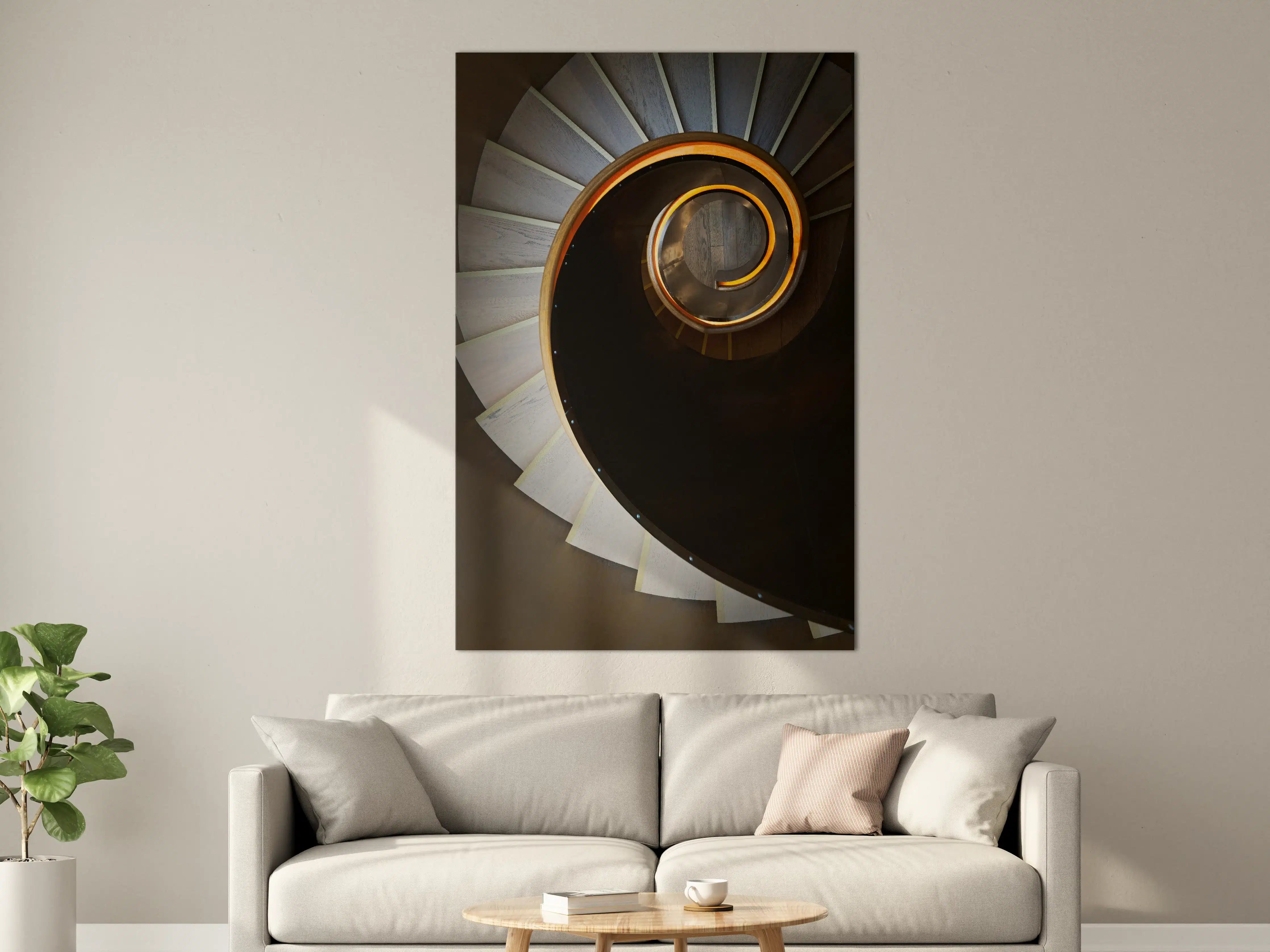 Große Wandbilder - Geometrische Spiralstufen in Orange-Schwarz