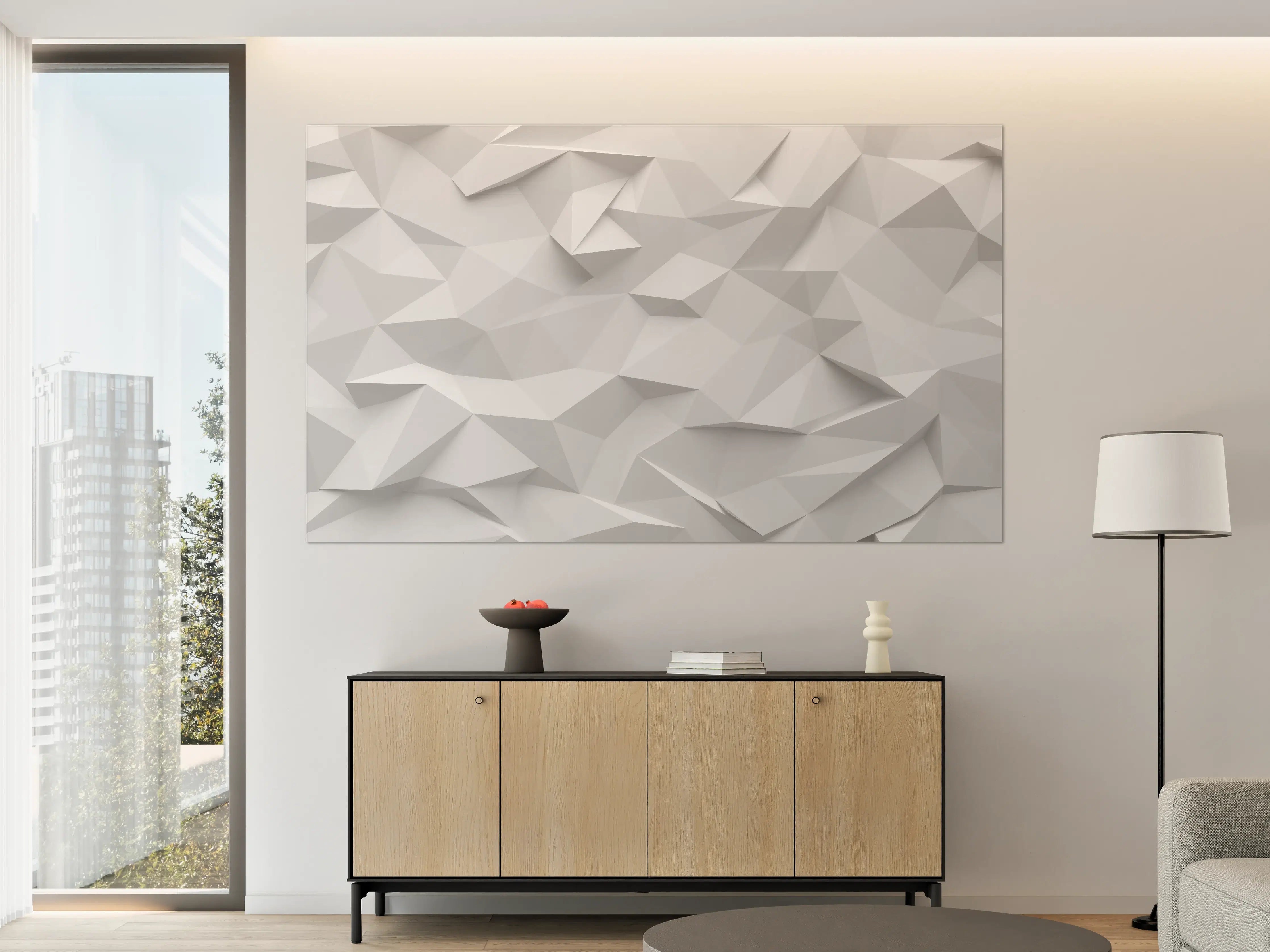 Große Wandbilder - Geometrische Weiß-Grau Textur