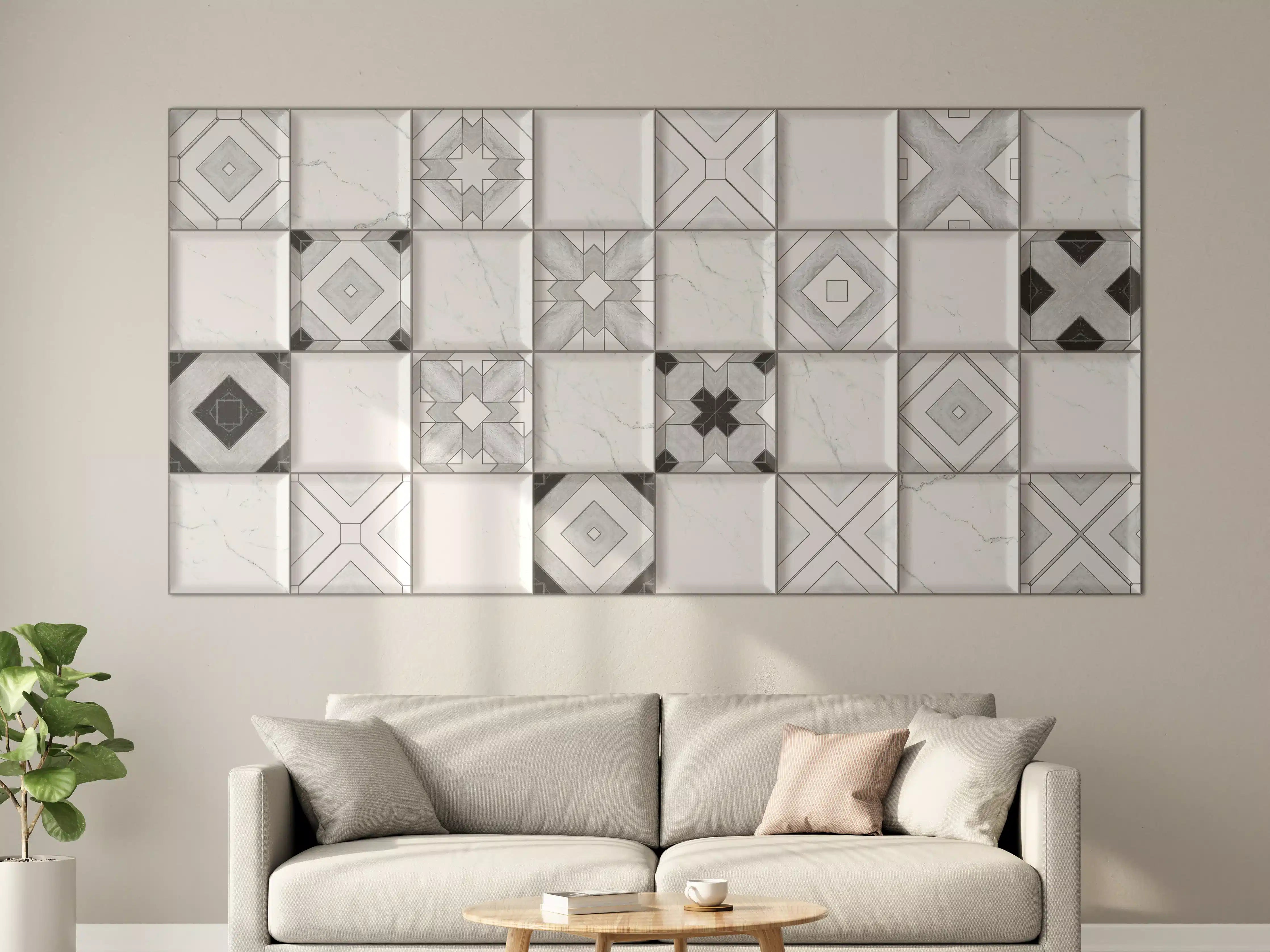 Große Wandbilder - Geometrische Weiß-Grau Wandfliesen