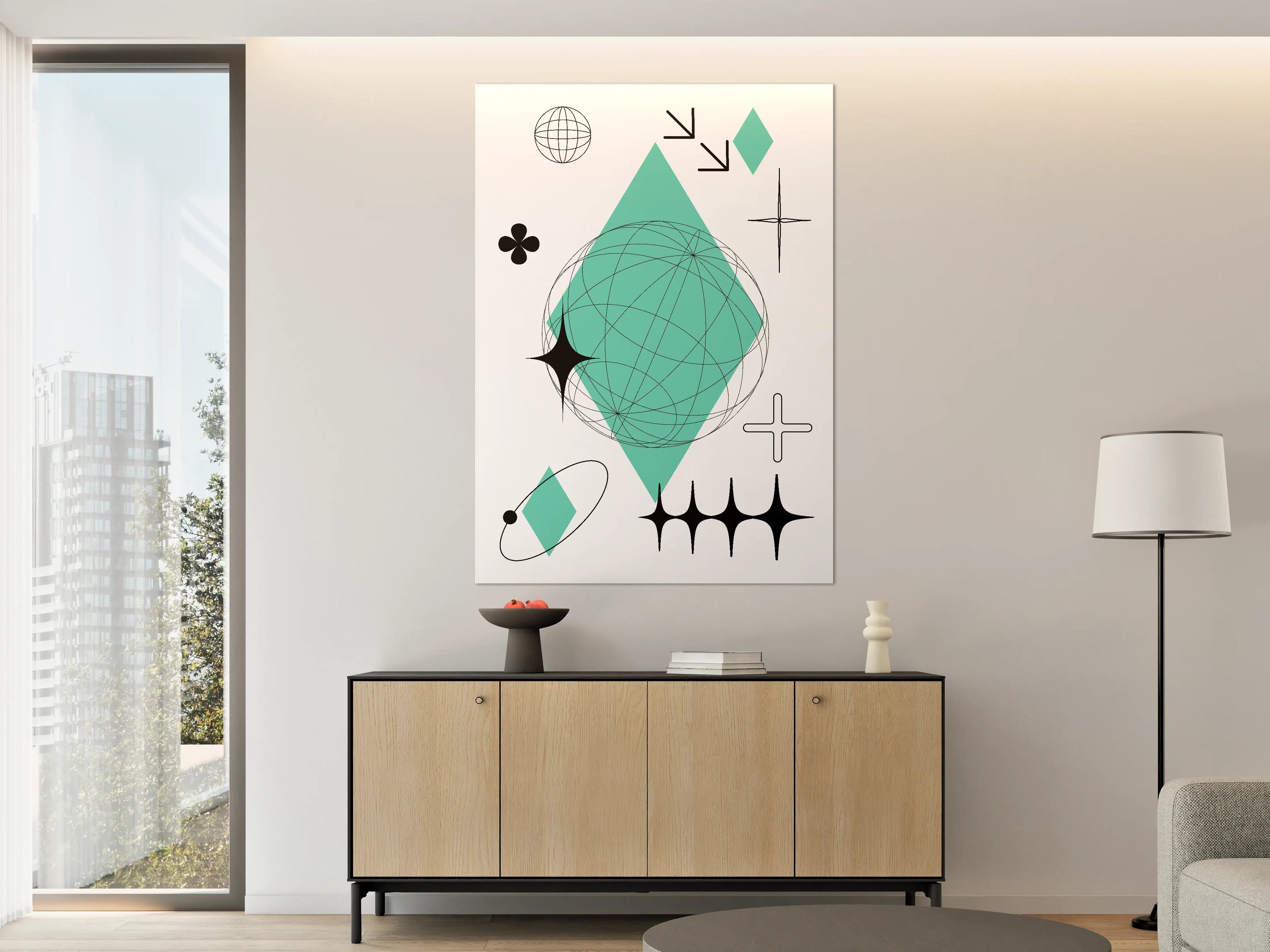 Große Wandbilder - Geometrische abstrakte Muster in Schwarz-Grün-Weiß