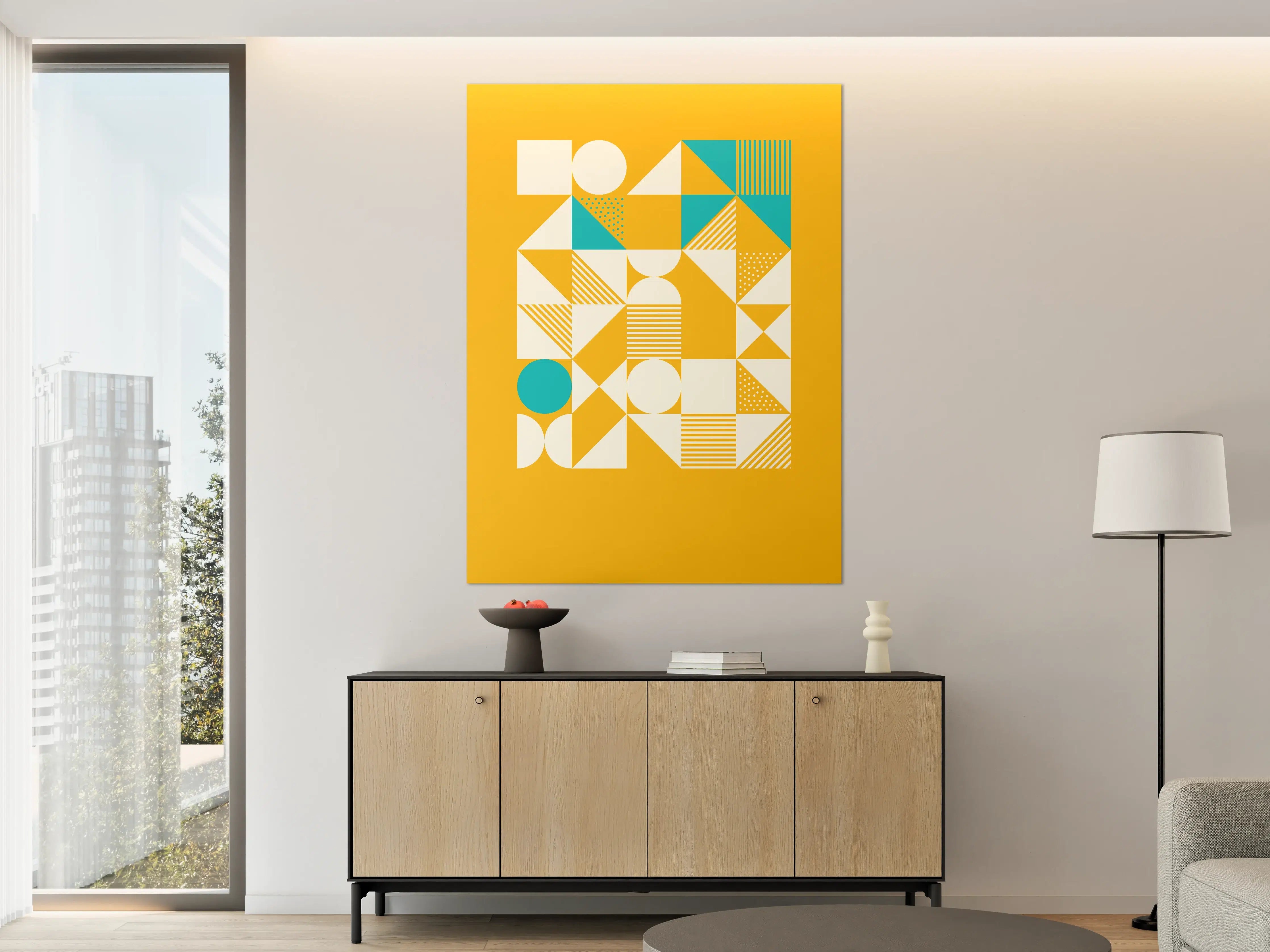 Große Wandbilder - Geometrisches Abstrakt mit Blau-Gold-Tönen