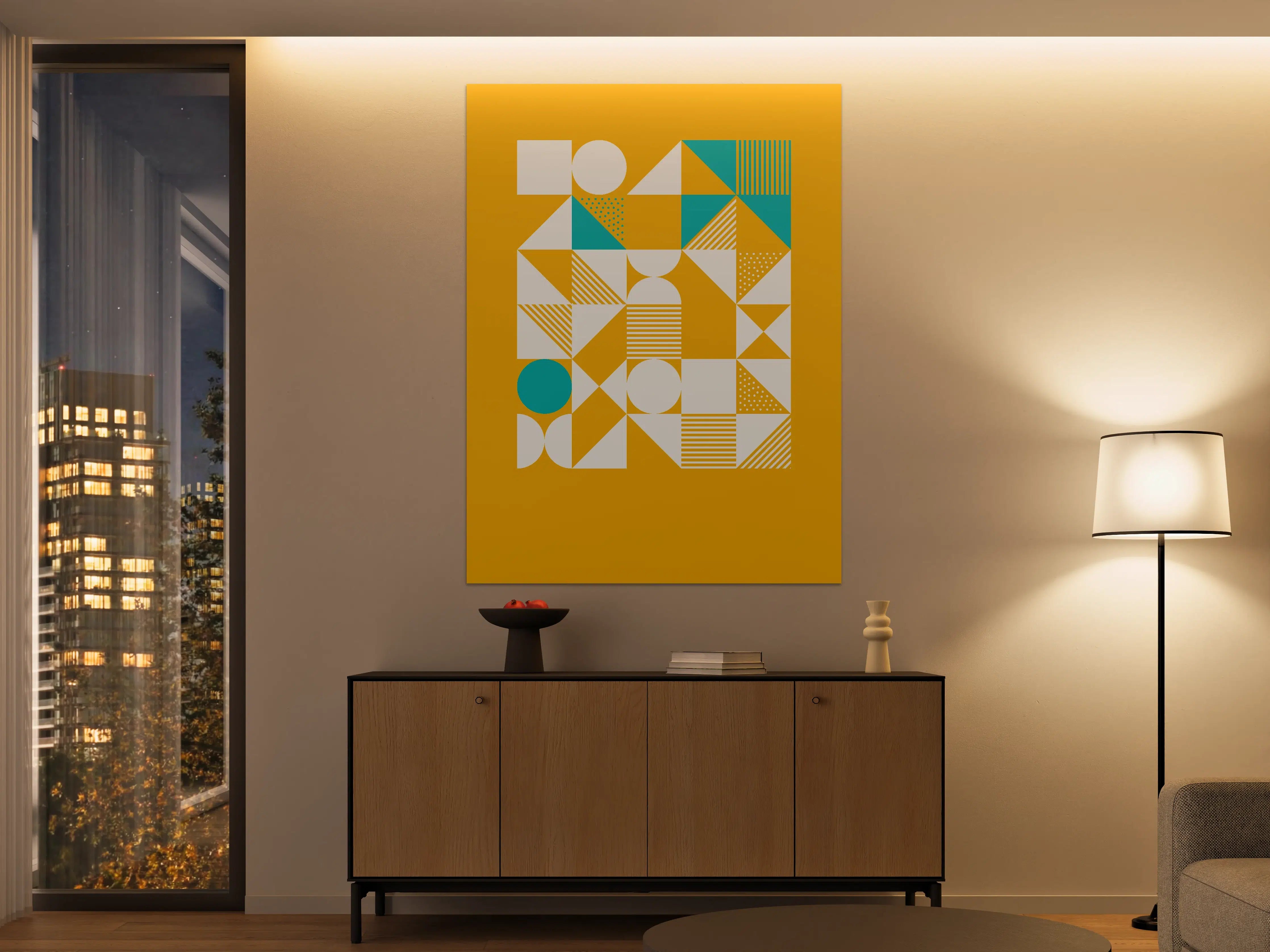Große Wandbilder - Geometrisches Abstrakt mit Blau-Gold-Tönen