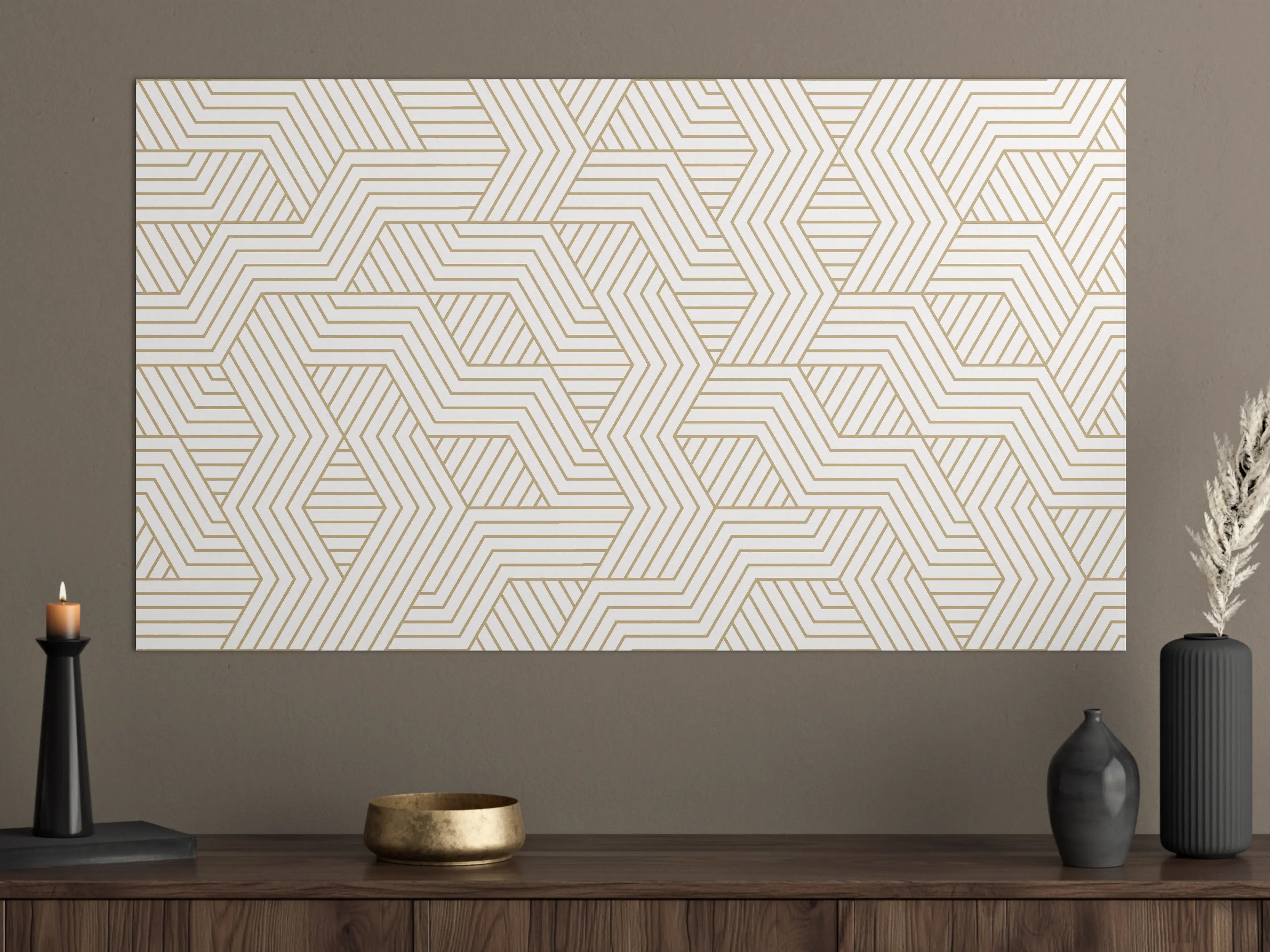 Große Wandbilder - Geometrisches Gold-Weiß Muster