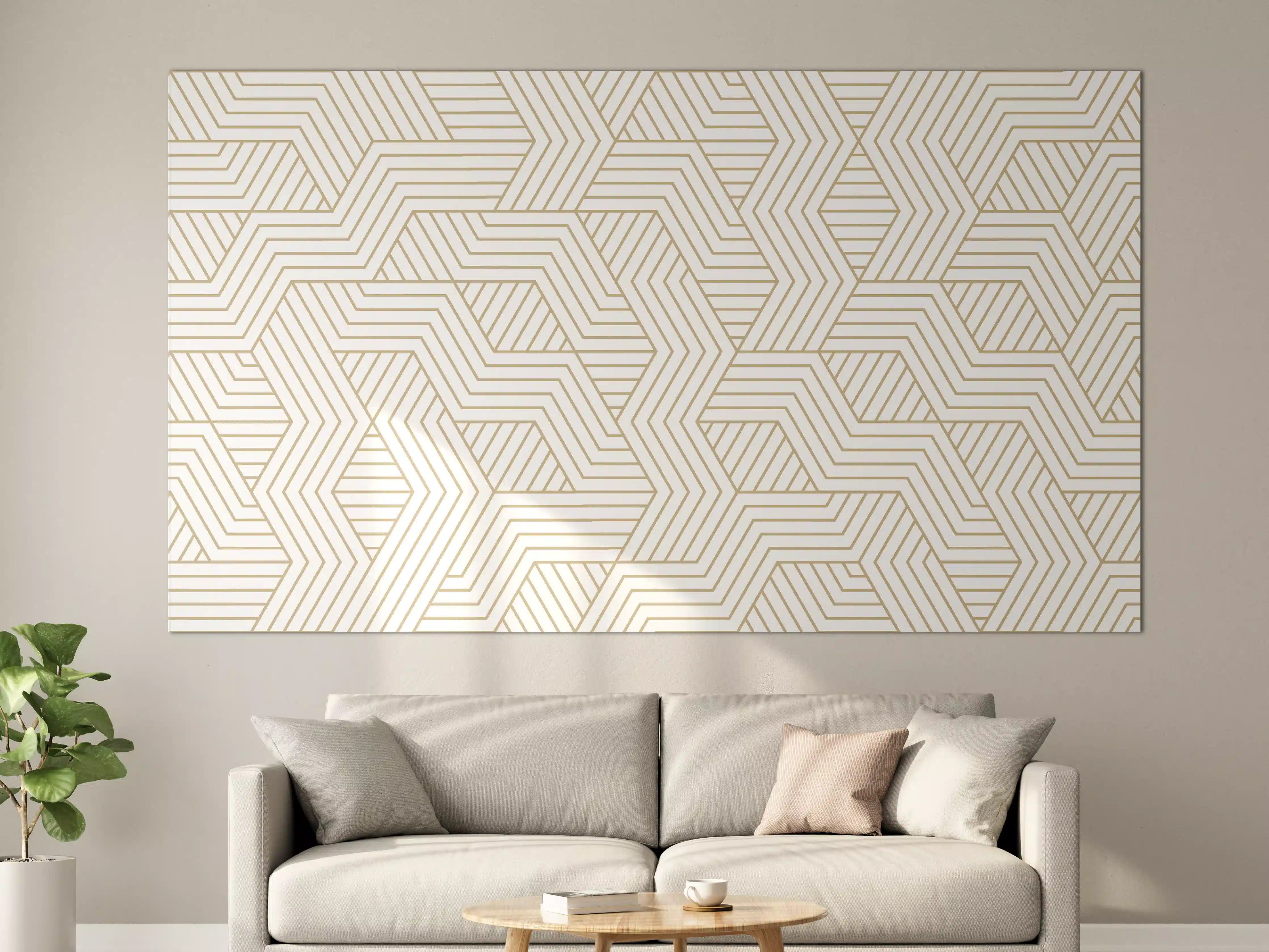 Große Wandbilder - Geometrisches Gold-Weiß Muster