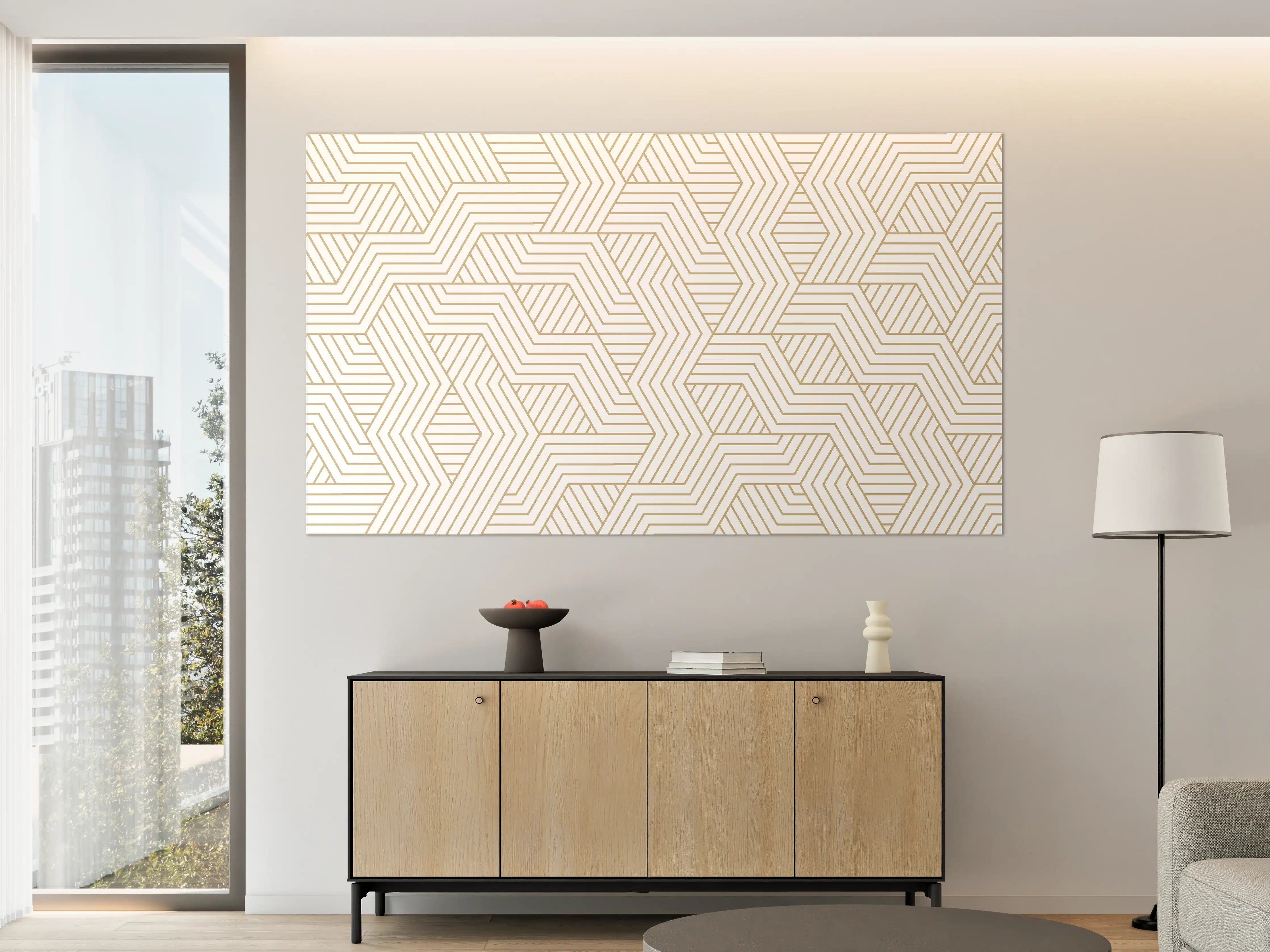 Große Wandbilder - Geometrisches Gold-Weiß Muster