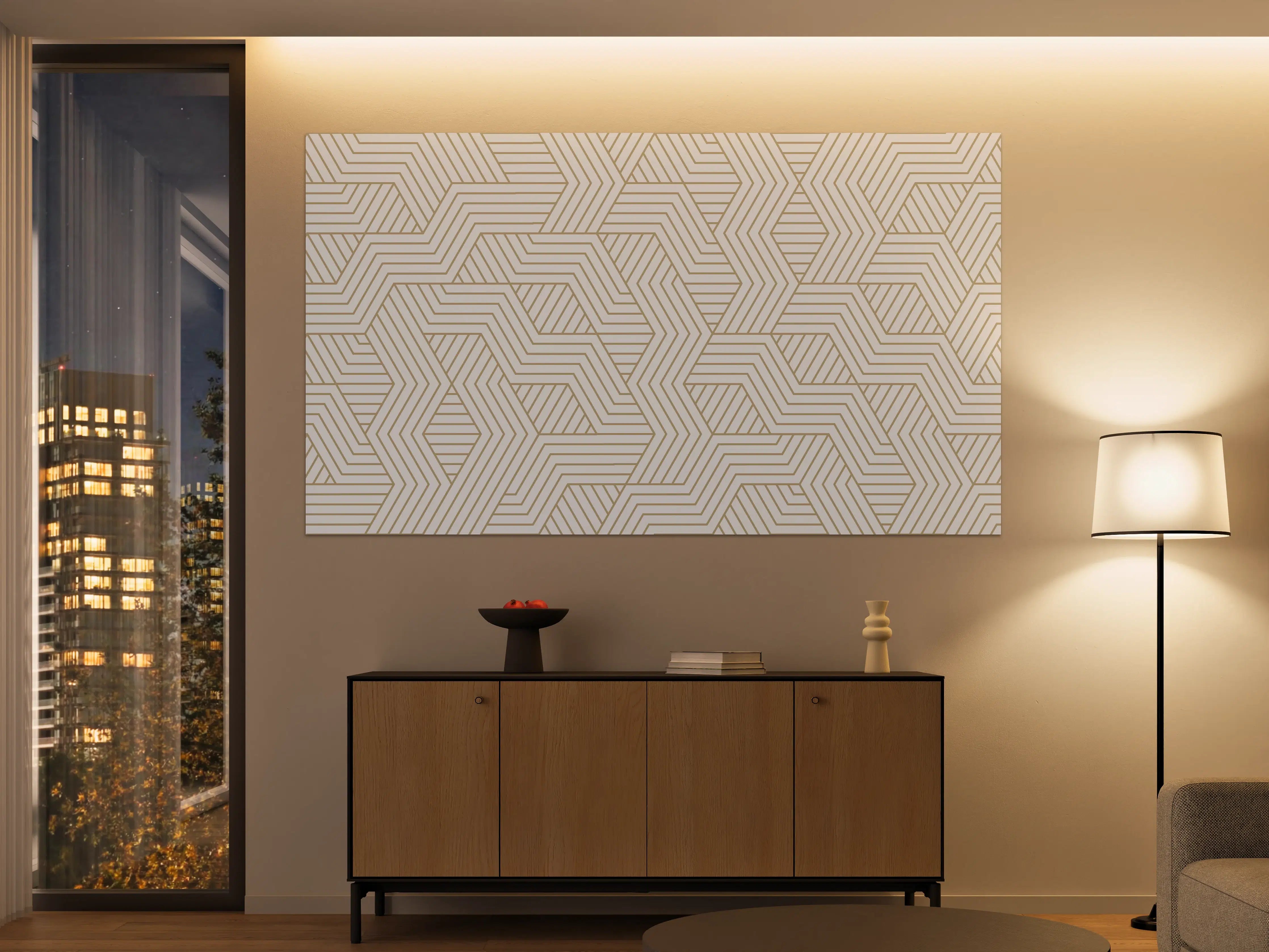 Große Wandbilder - Geometrisches Gold-Weiß Muster