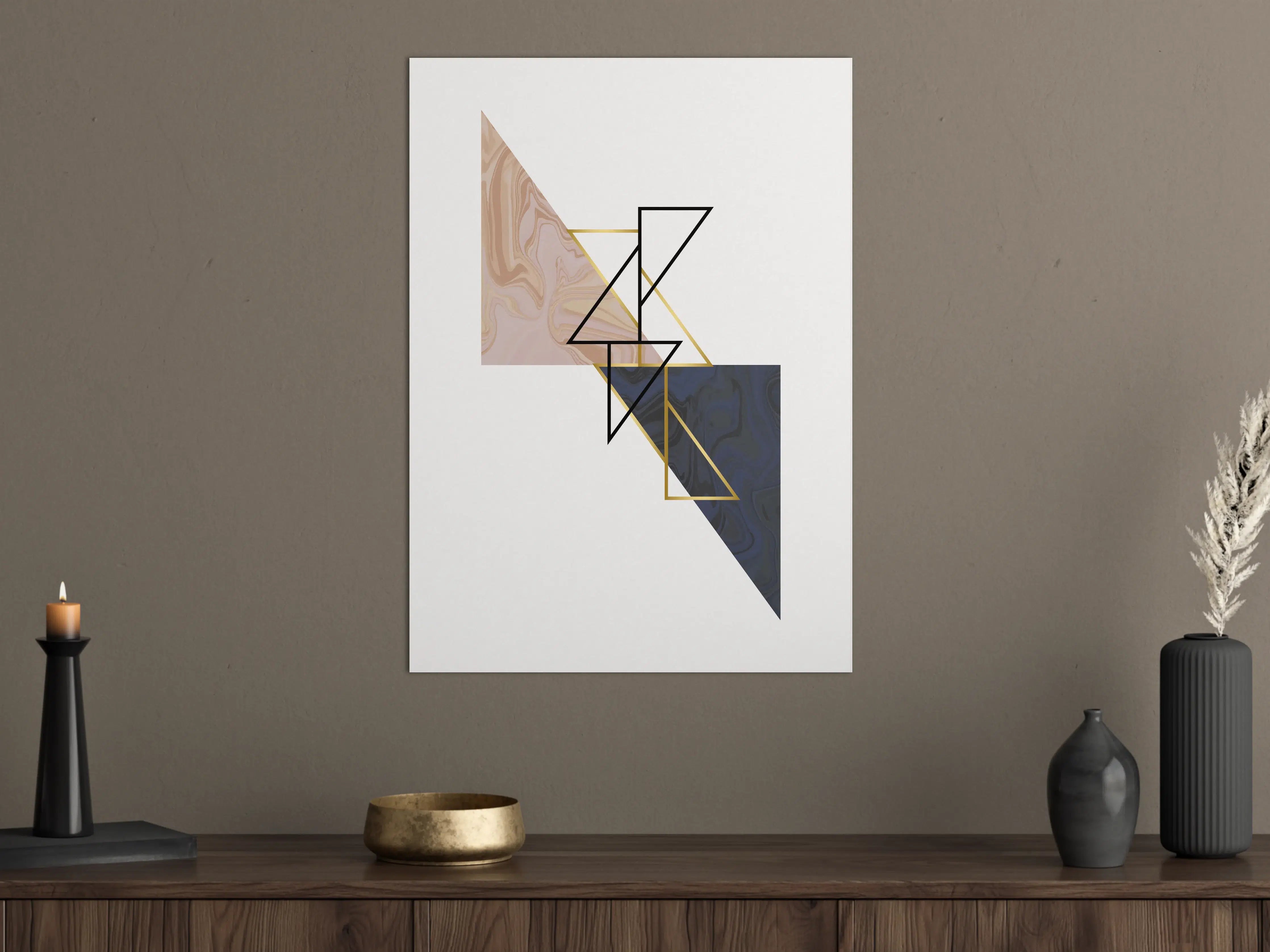 Große Wandbilder - Geometrisches Kunstwerk in Zarten Beige- und Dunkelblau-Tönen