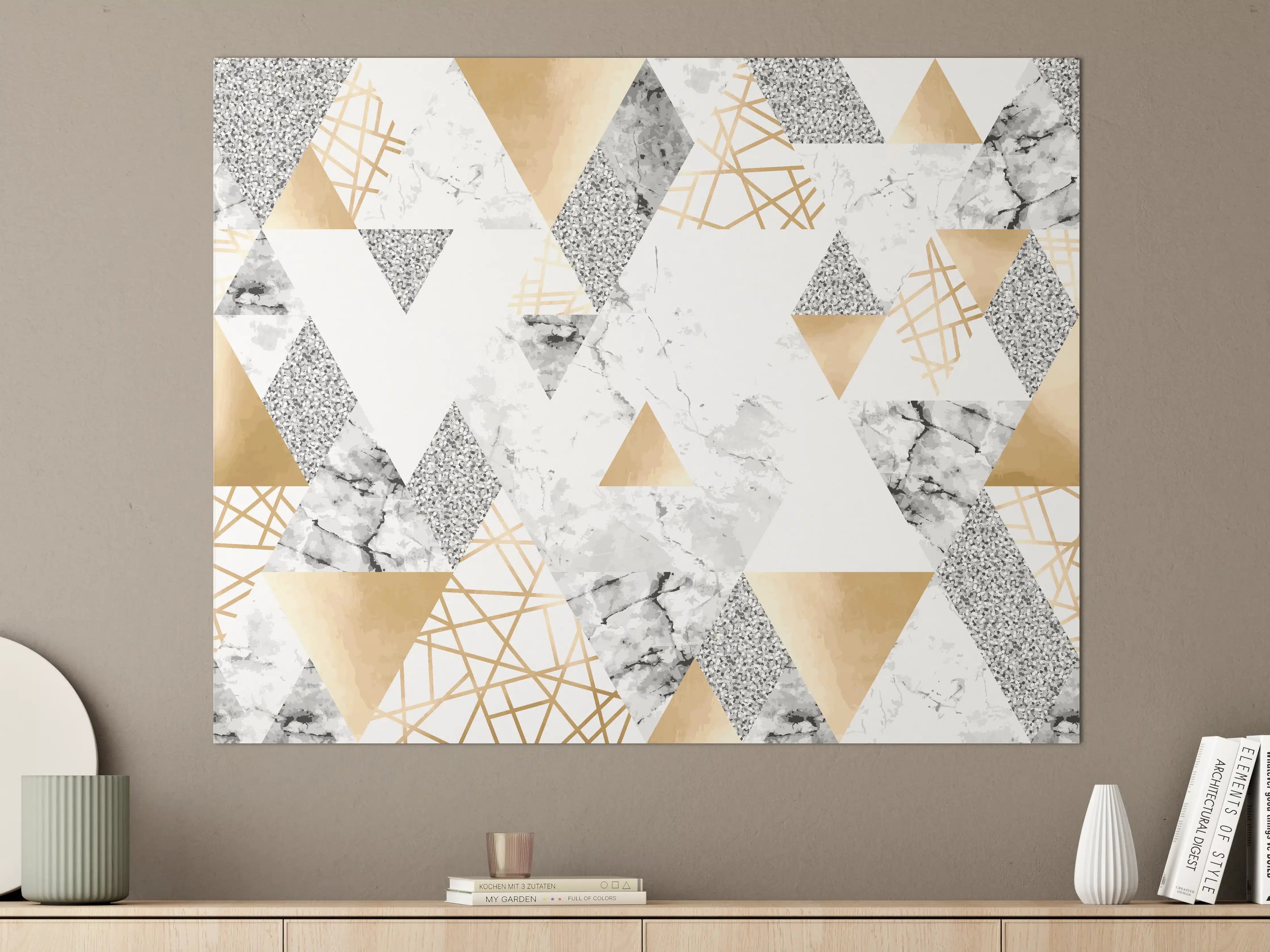 Große Wandbilder - Geometrisches Muster Gold Weiß Grau