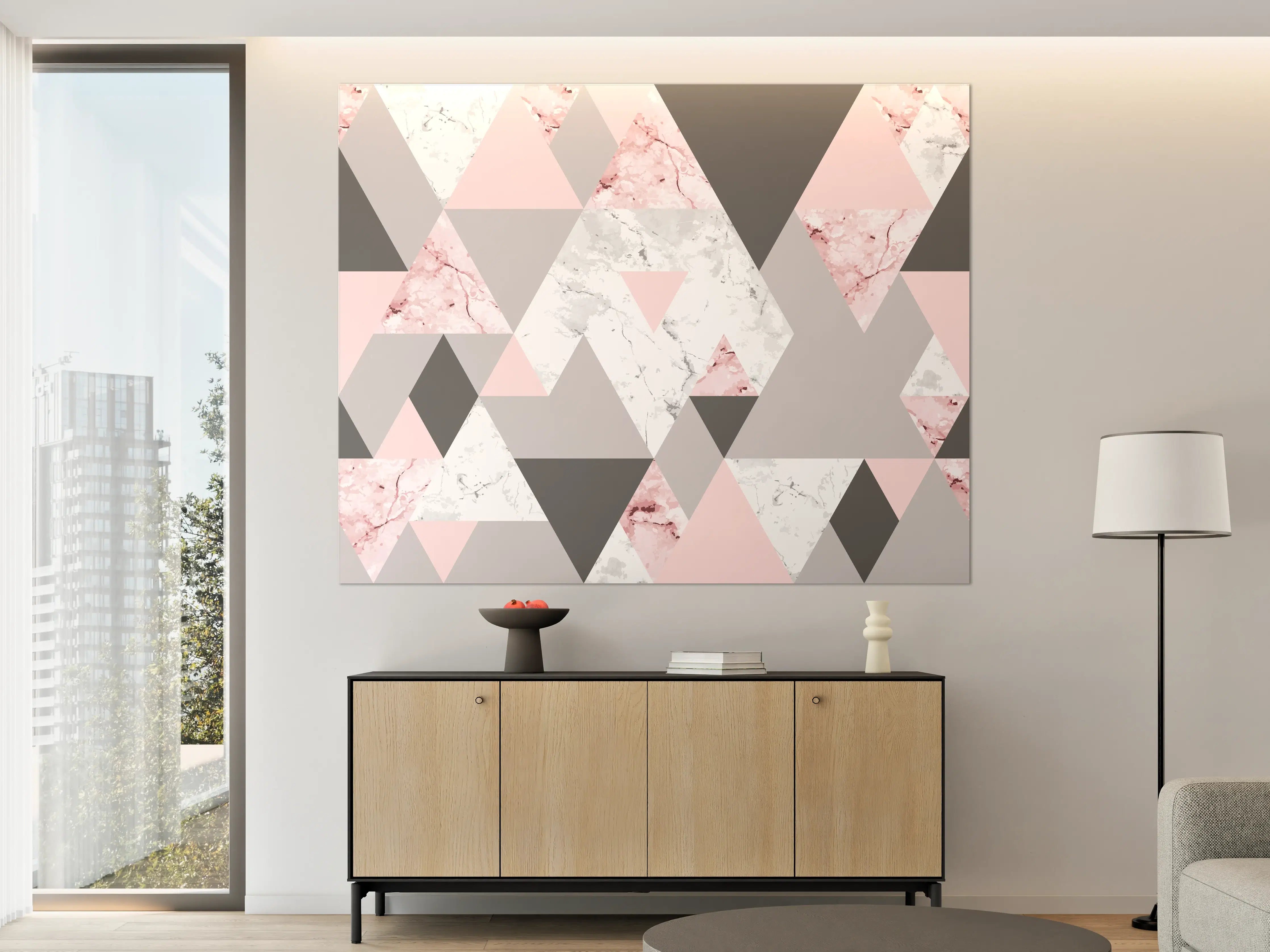 Große Wandbilder - Geometrisches Rosa-Grau-Muster