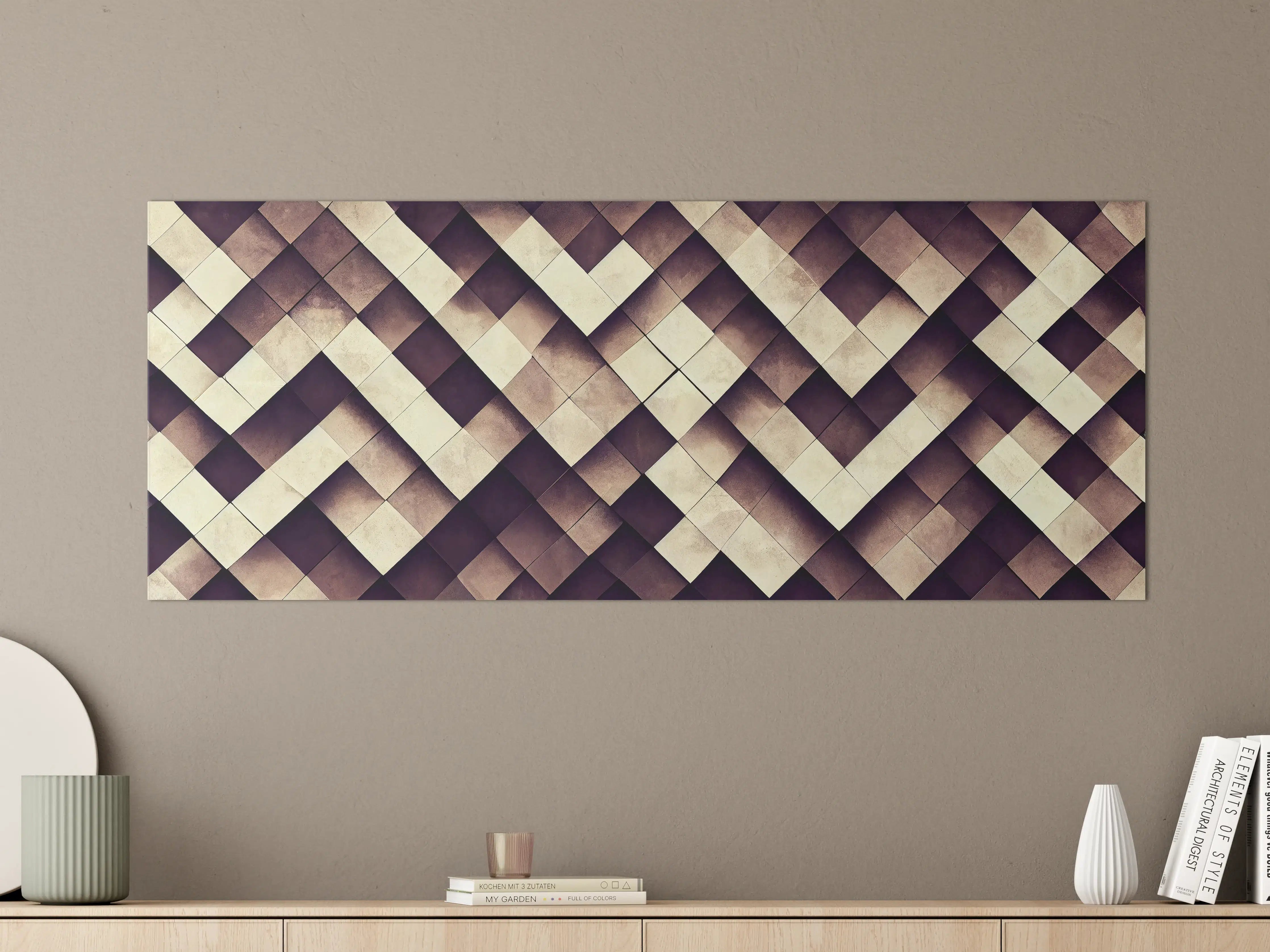 Große Wandbilder - Geometrisches Schachbrett-Muster Braun