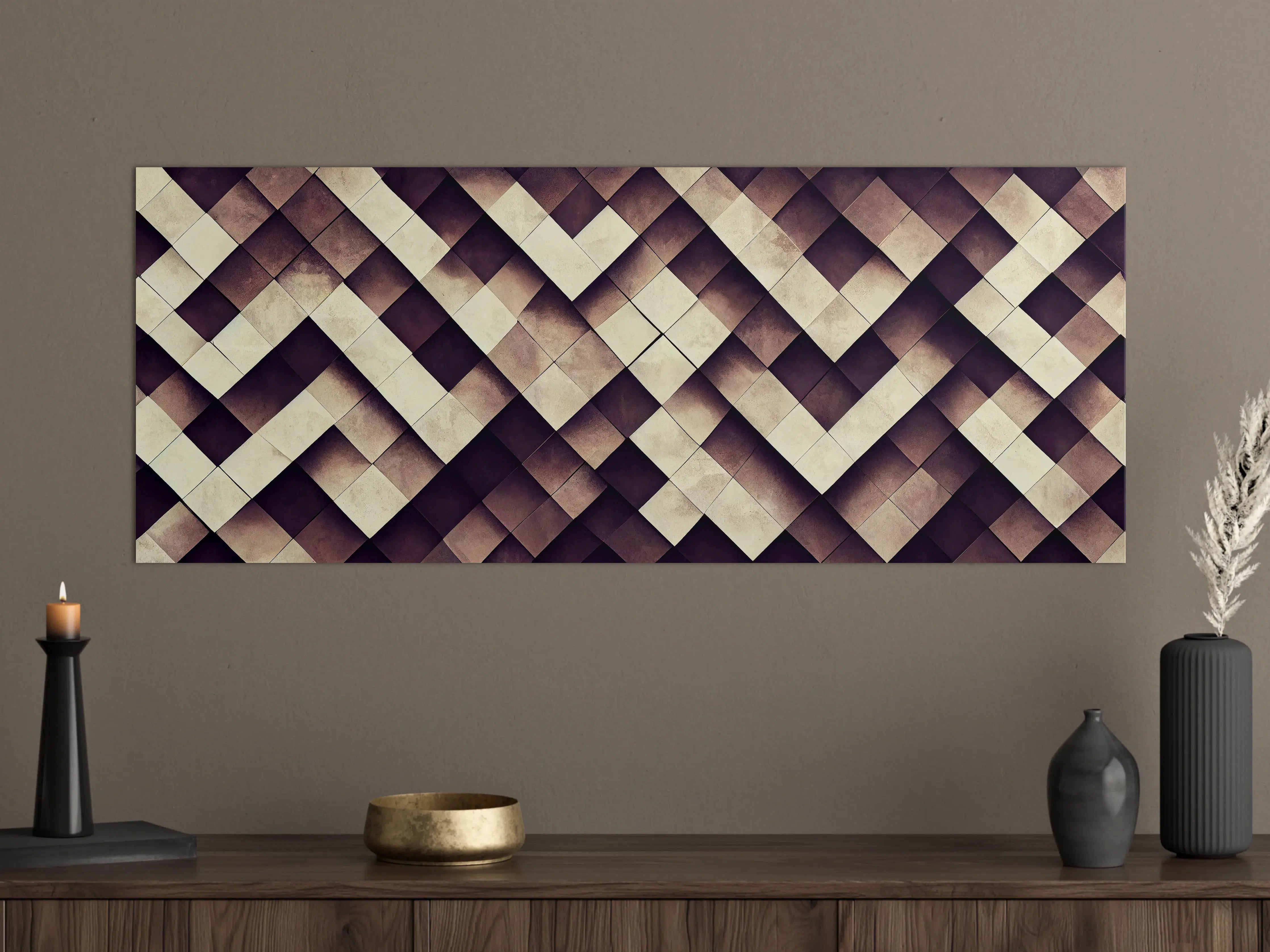 Große Wandbilder - Geometrisches Schachbrett-Muster Braun